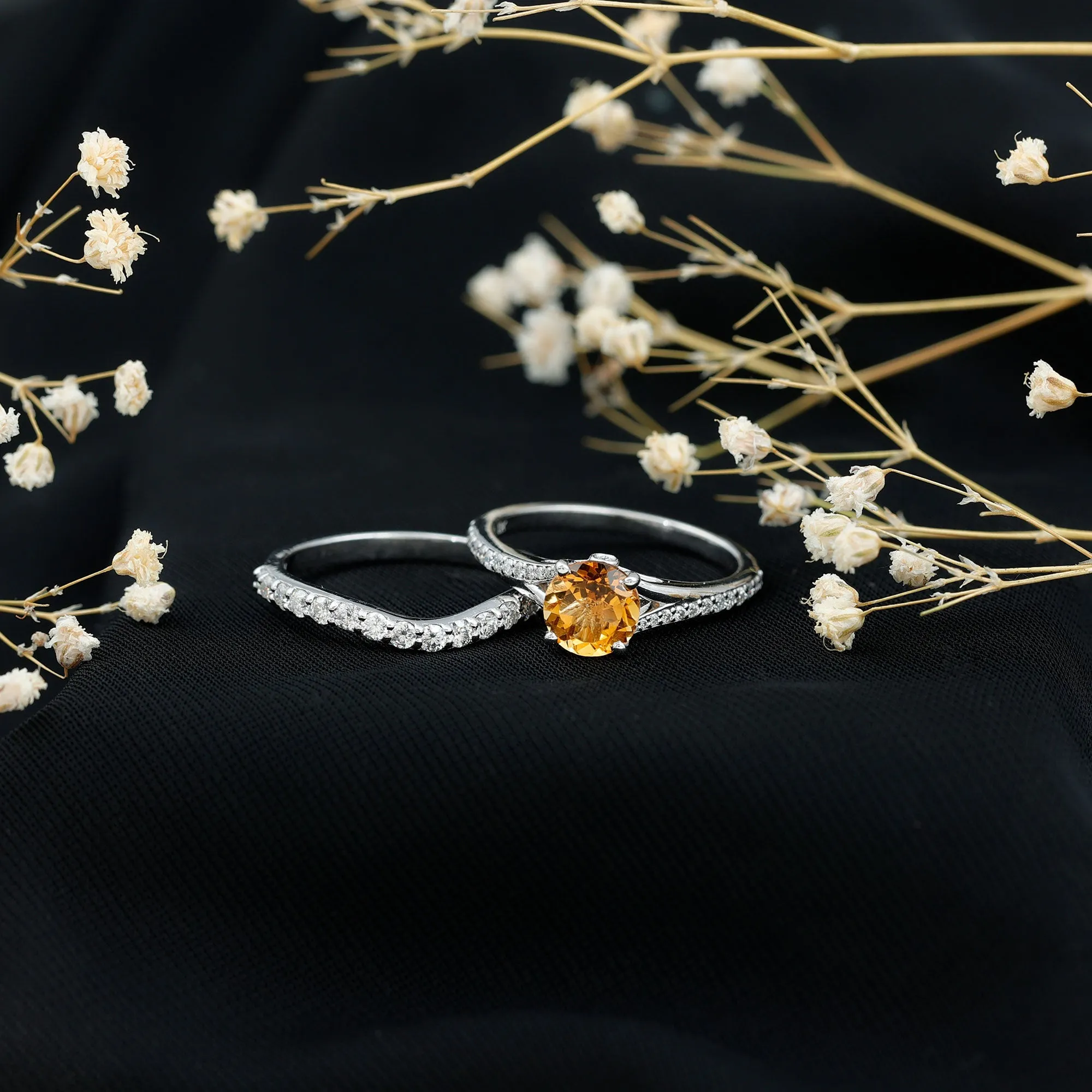 3.50 CT Wedding and Engagement Ring Set with Citrine and Moissanite
