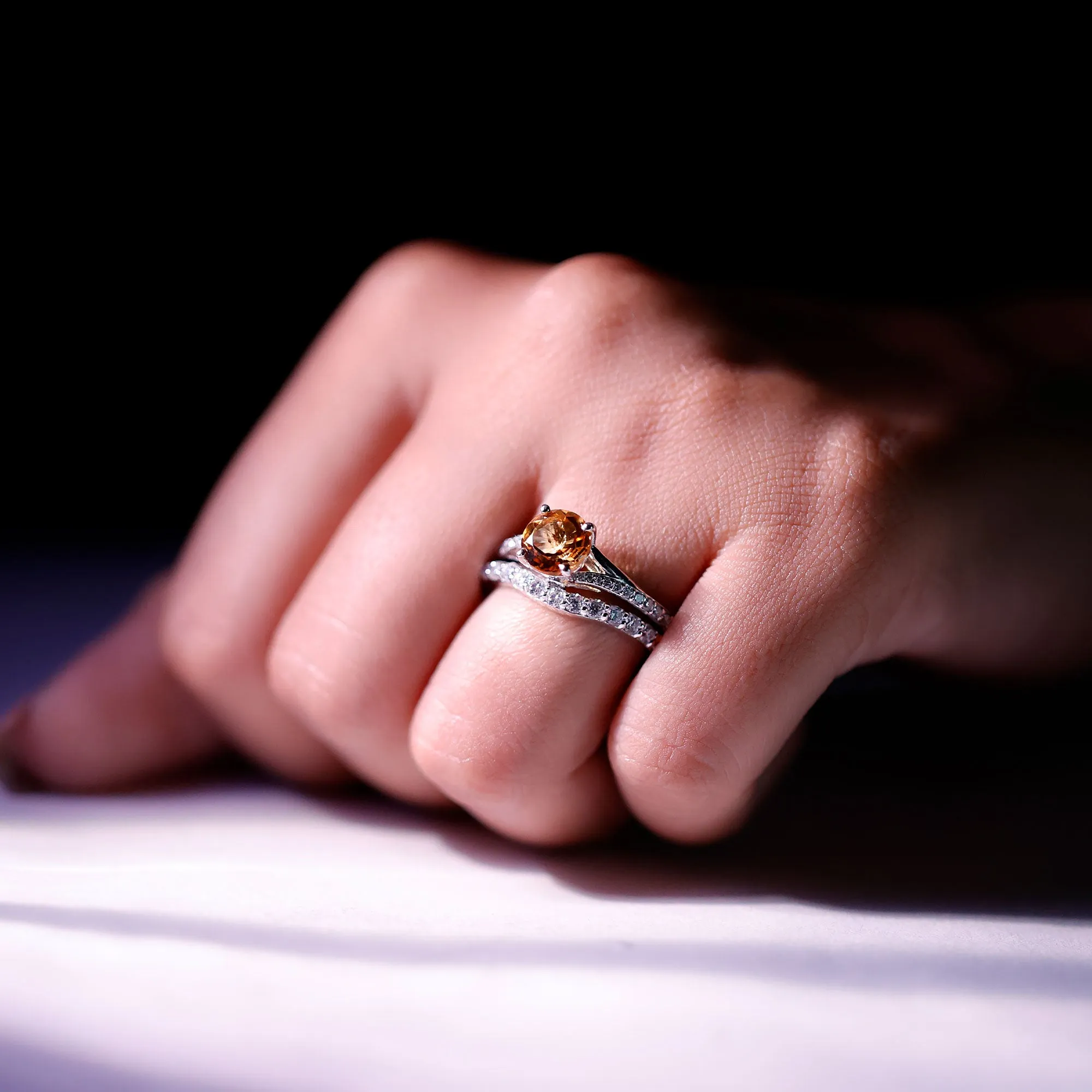 3.50 CT Wedding and Engagement Ring Set with Citrine and Moissanite