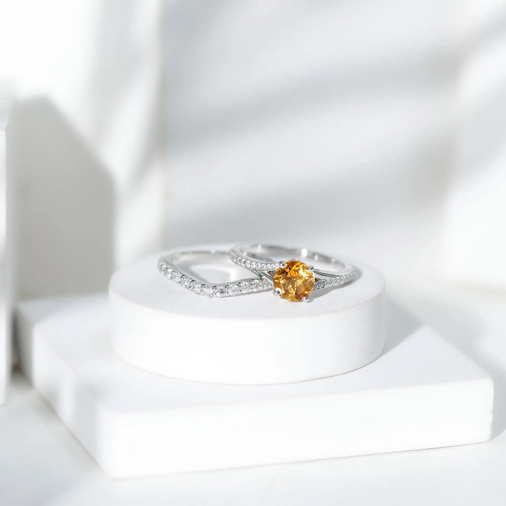 3.50 CT Wedding and Engagement Ring Set with Citrine and Moissanite