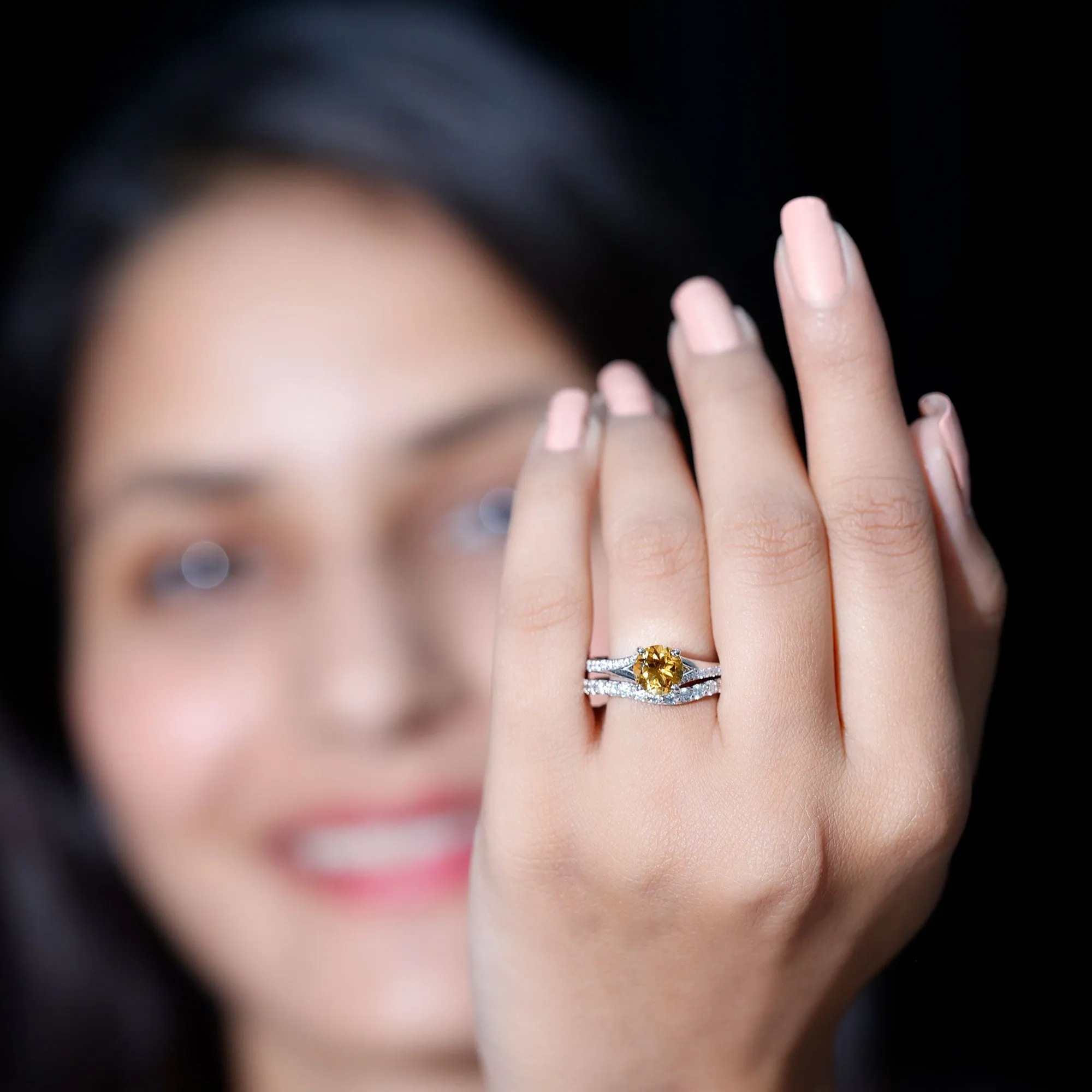3.50 CT Wedding and Engagement Ring Set with Citrine and Moissanite