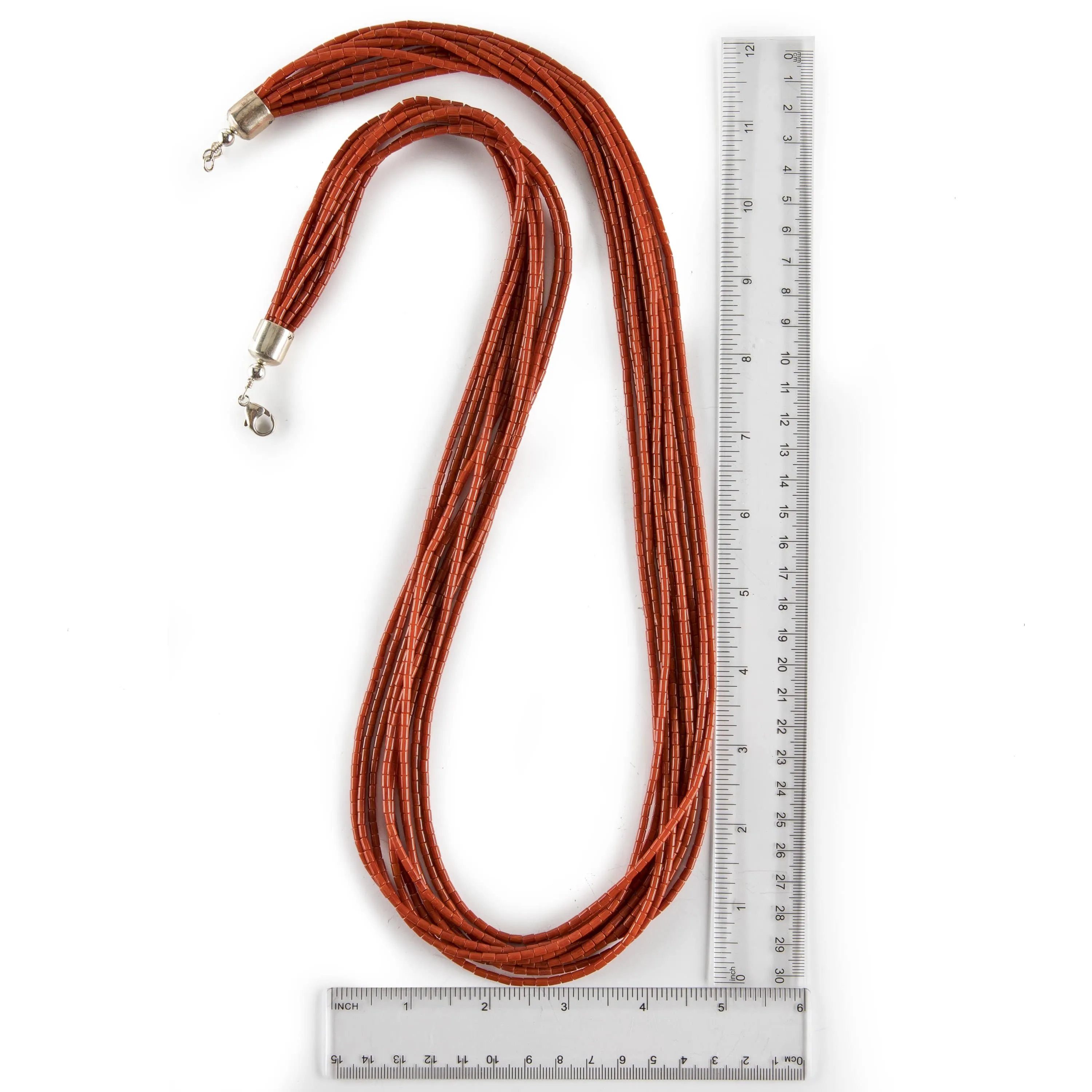 36" Ten Strand Coral USA Native American Made 925 Sterling Silver Necklace