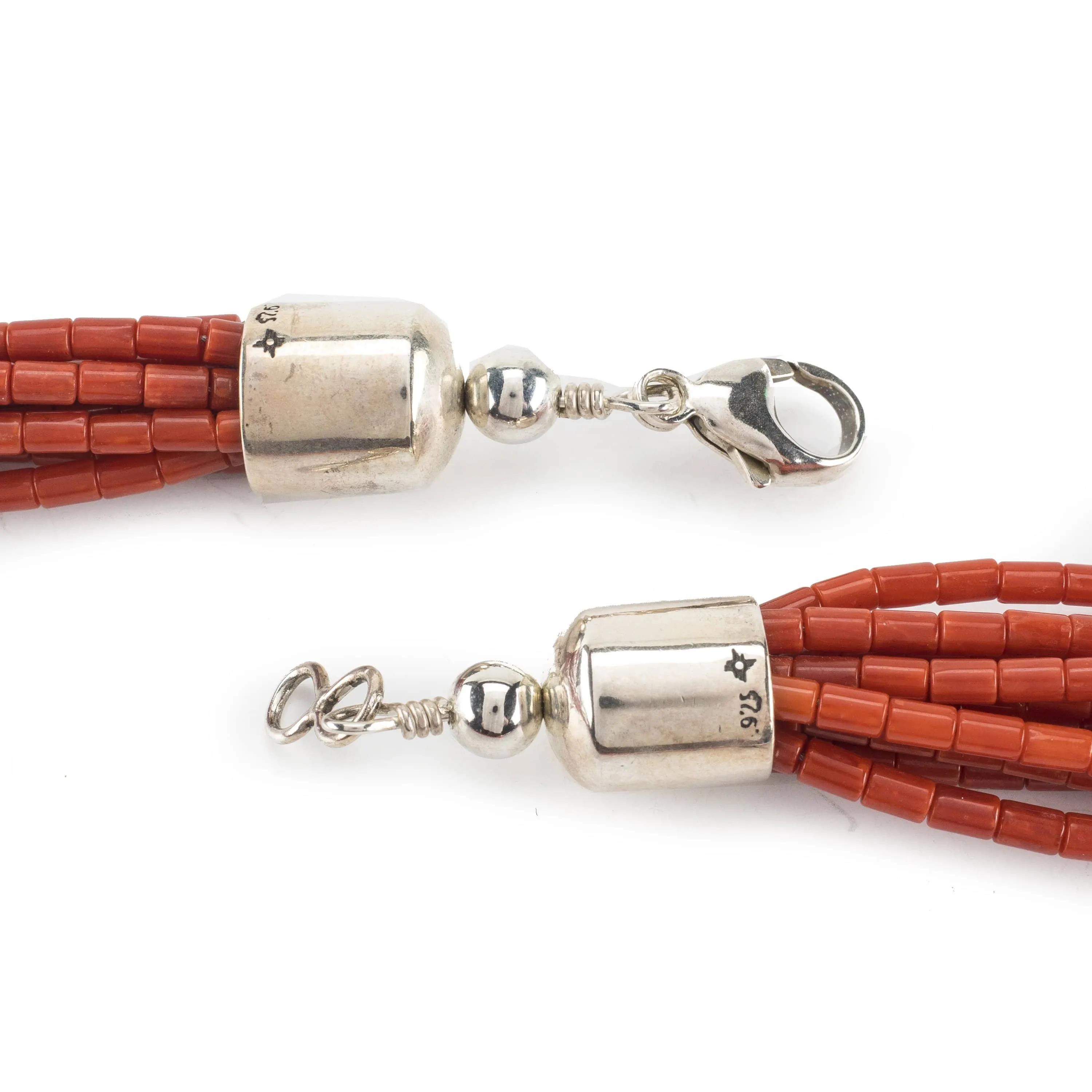 36" Ten Strand Coral USA Native American Made 925 Sterling Silver Necklace