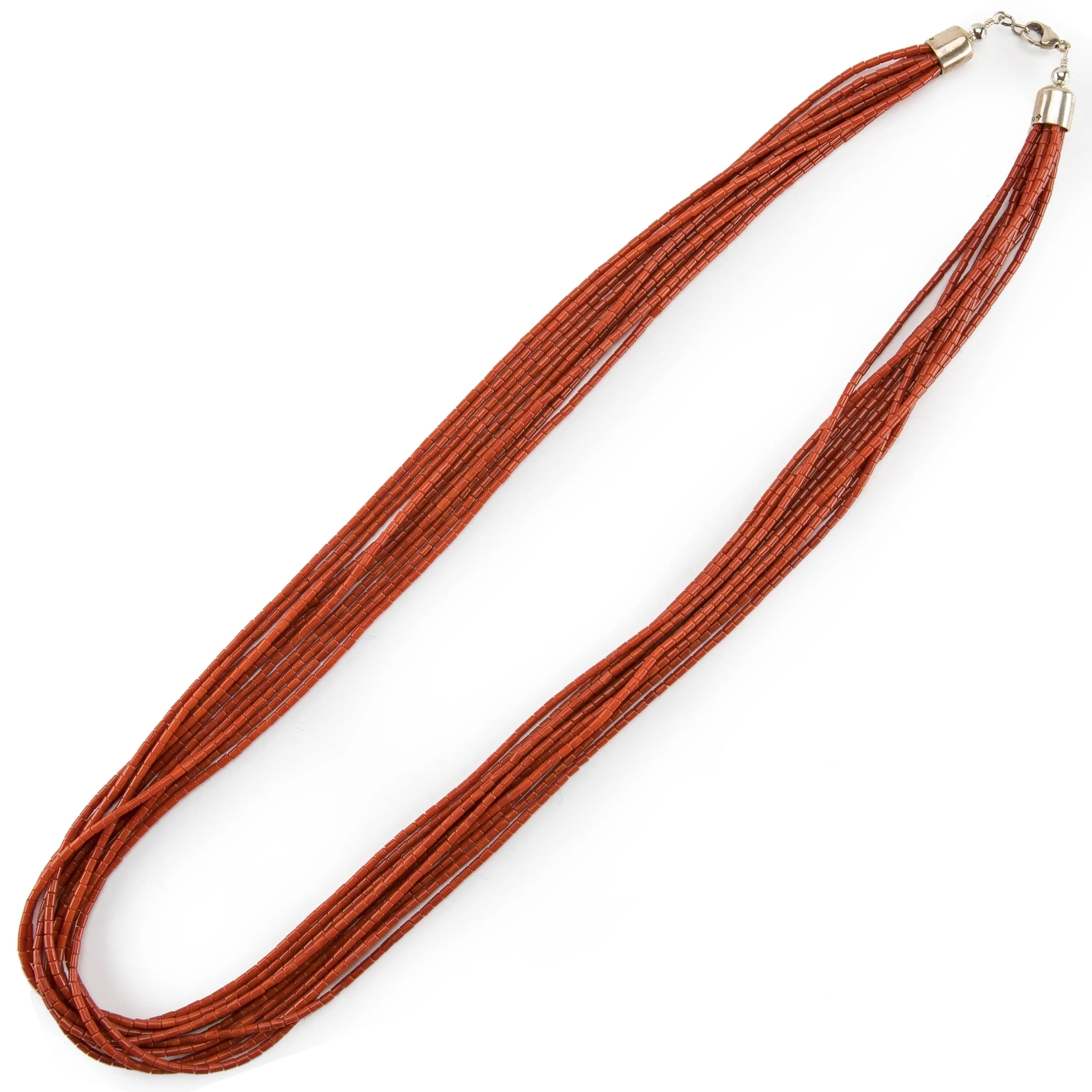 36" Ten Strand Coral USA Native American Made 925 Sterling Silver Necklace