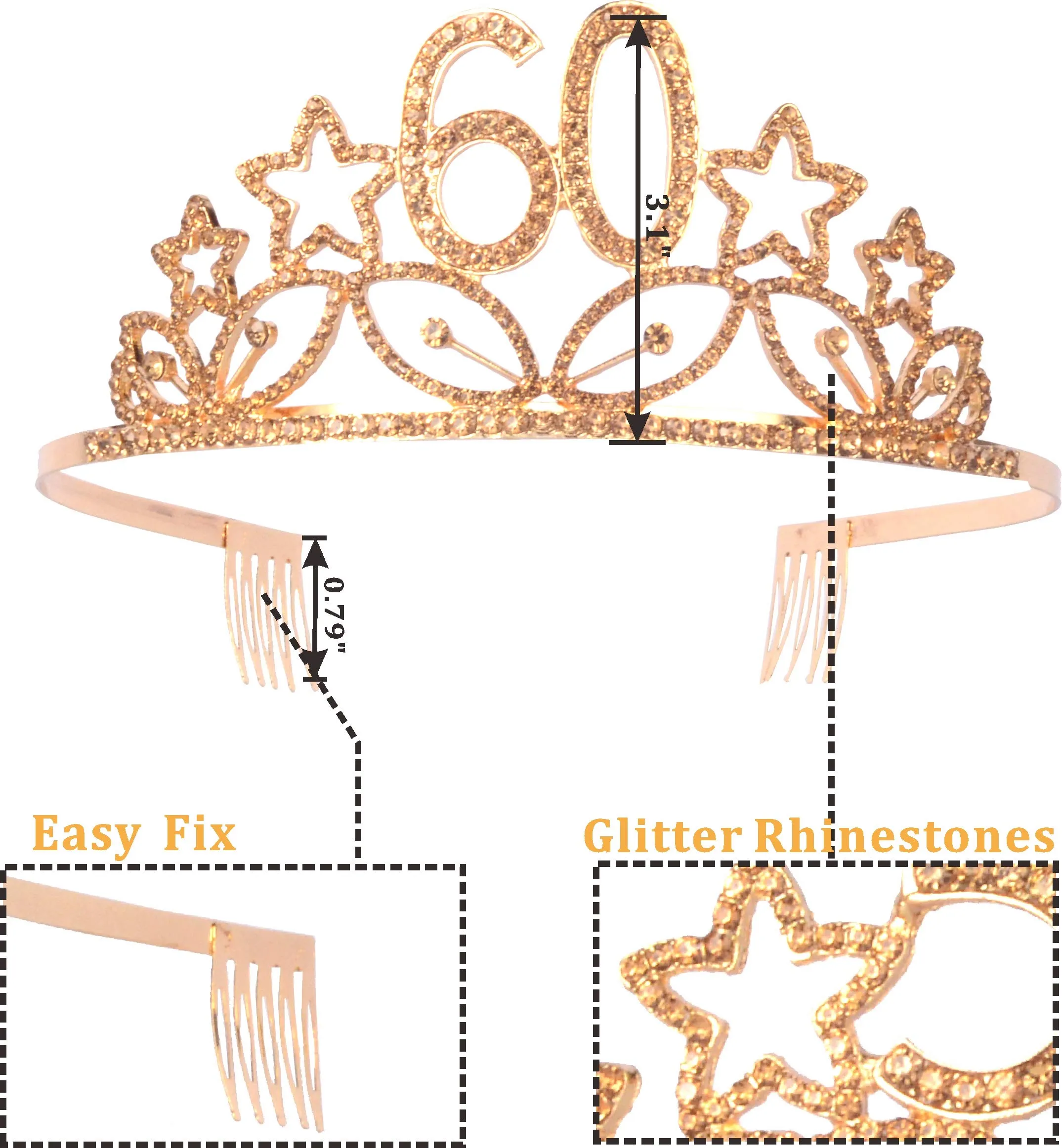 60th Birthday Gifts for Woman, 60th Birthday Tiara and Sash Gold, HAPPY 60th Birthday