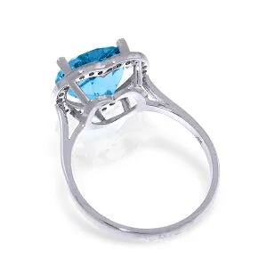 6.44 Carat 14K Solid White Gold Ring Diamond Heart Blue Topaz