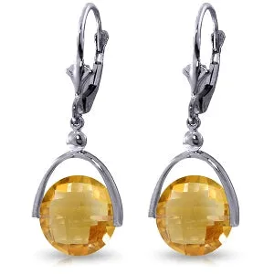 6.5 Carat 14K Solid White Gold Leverback Earrings Checkerboard Cut Citrine