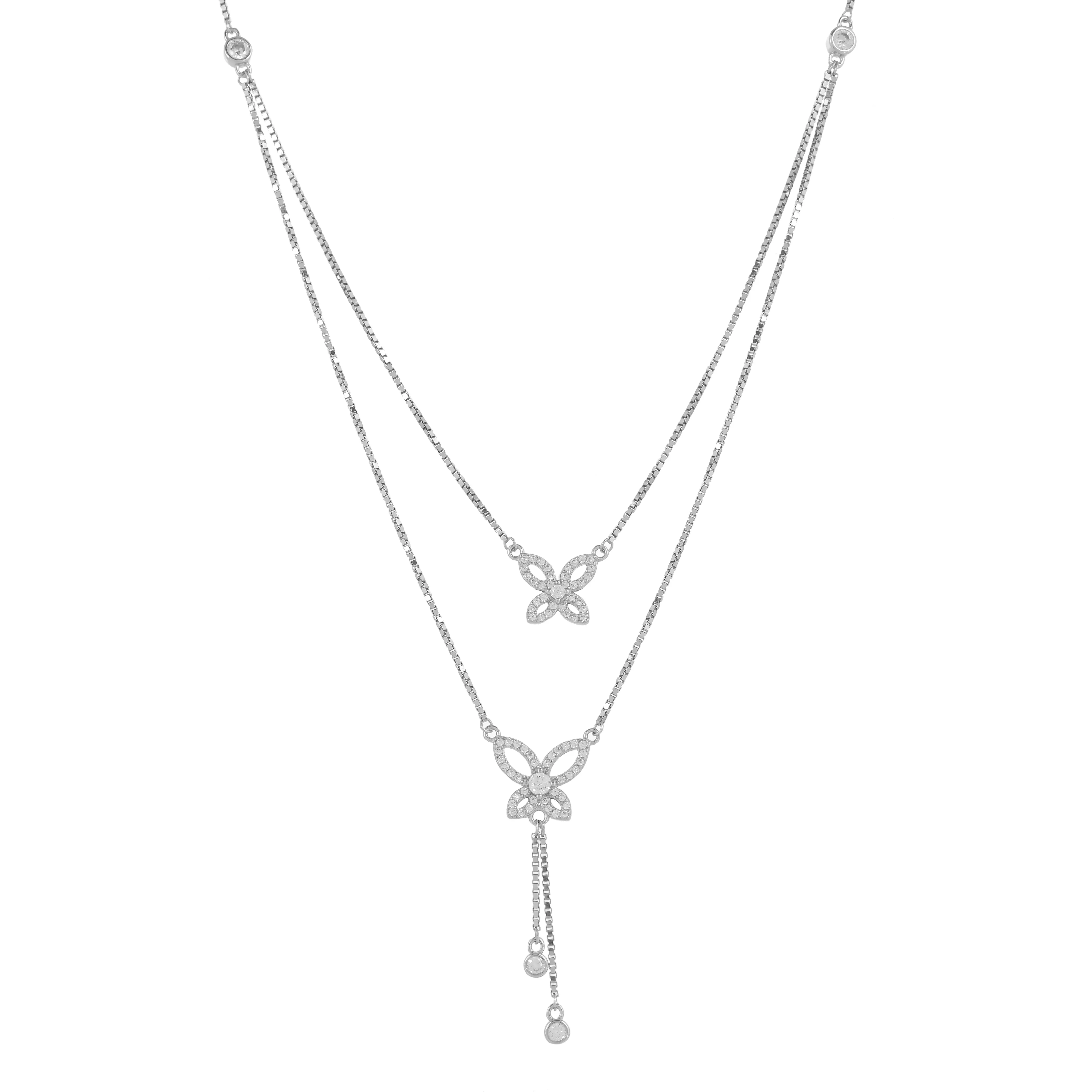 925 silver white gold Double chain butterfly silver neckalce