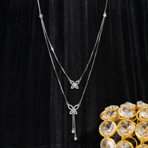 925 silver white gold Double chain butterfly silver neckalce