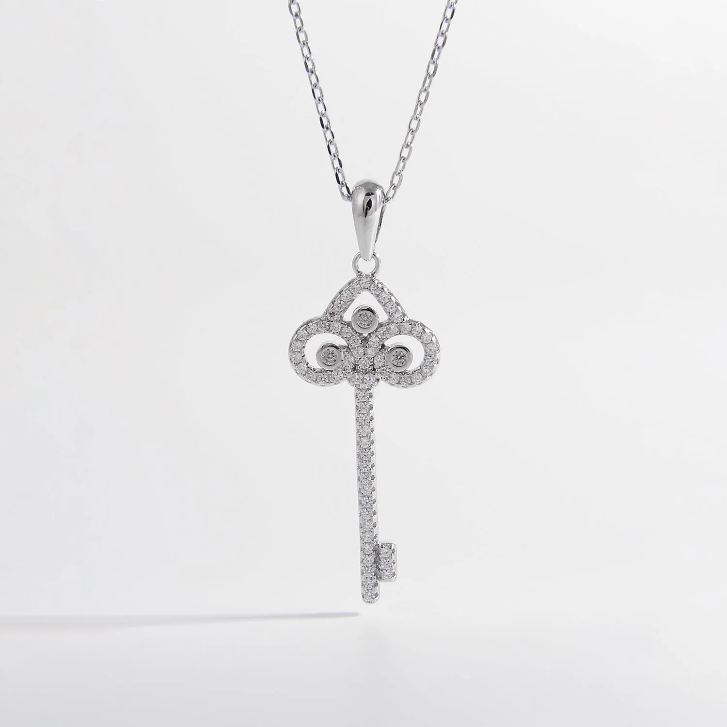 925 Sterling Silver Inlaid Zircon Key Shape Necklace