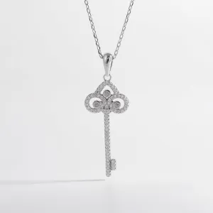 925 Sterling Silver Inlaid Zircon Key Shape Necklace