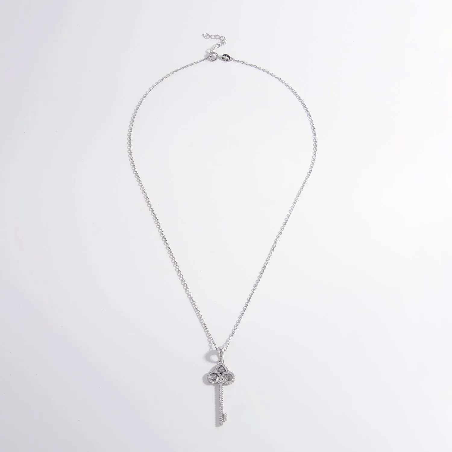 925 Sterling Silver Inlaid Zircon Key Shape Necklace
