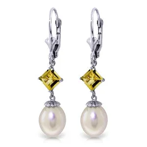 9.5 Carat 14K Whte Gold Eternal Value Pearl Citrine Earrings