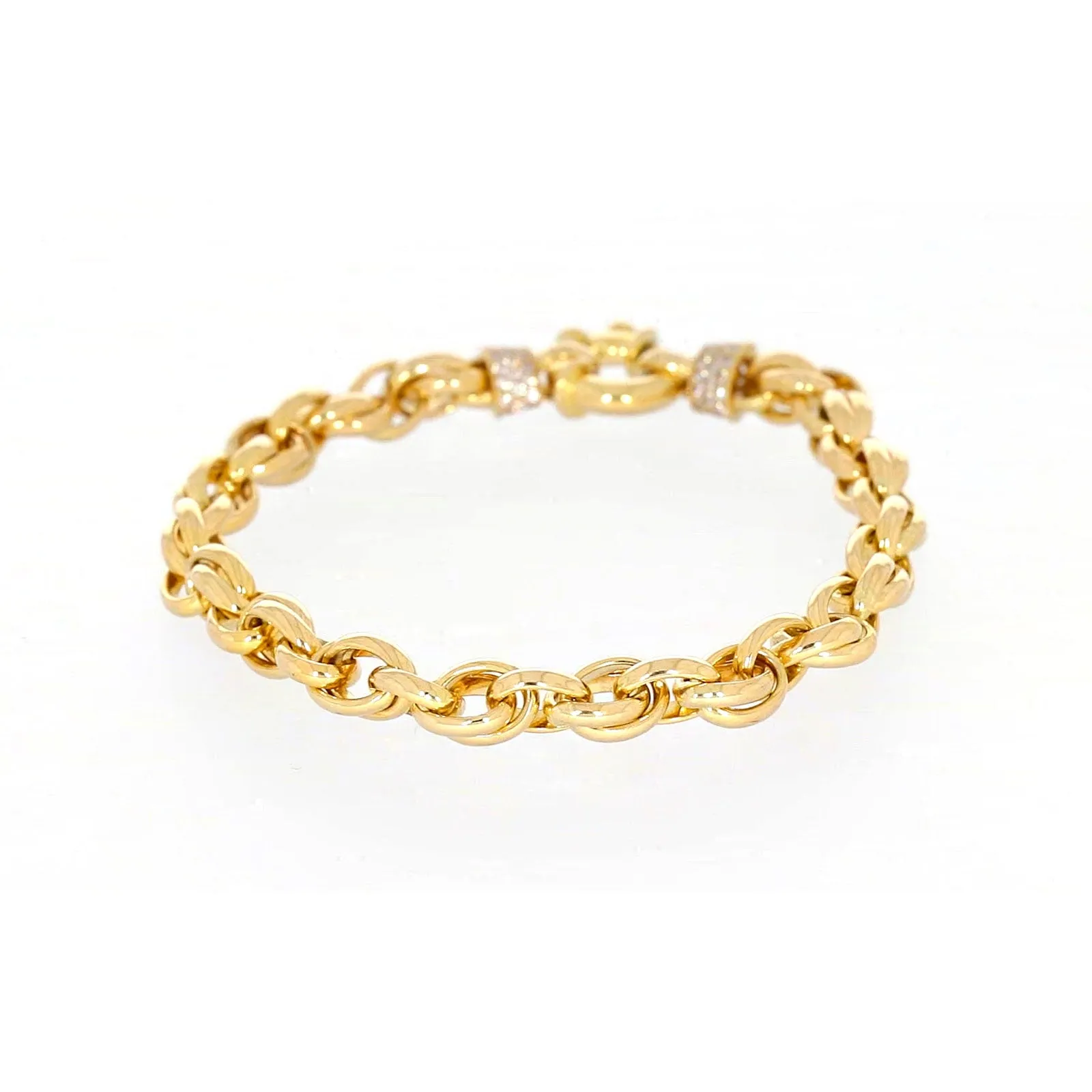 9ct Yellow Gold Silver Filled 19cm Belcher Bracelet with Cubic Zirconia & Bolt Ring