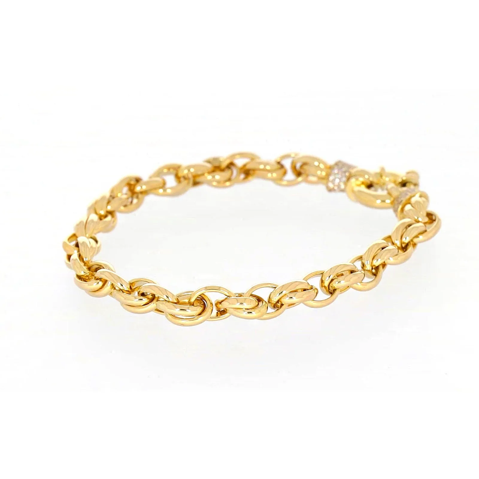 9ct Yellow Gold Silver Filled 19cm Belcher Bracelet with Cubic Zirconia & Bolt Ring