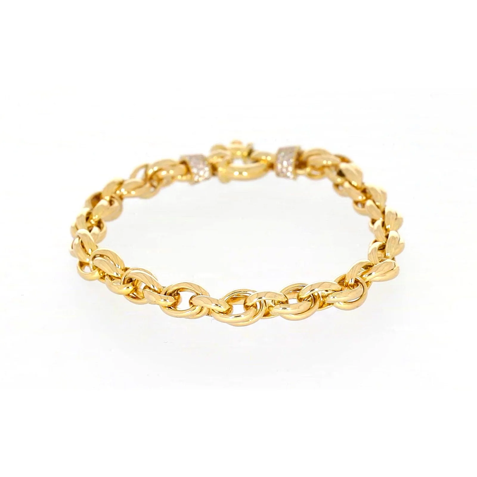 9ct Yellow Gold Silver Filled 19cm Belcher Bracelet with Cubic Zirconia & Bolt Ring
