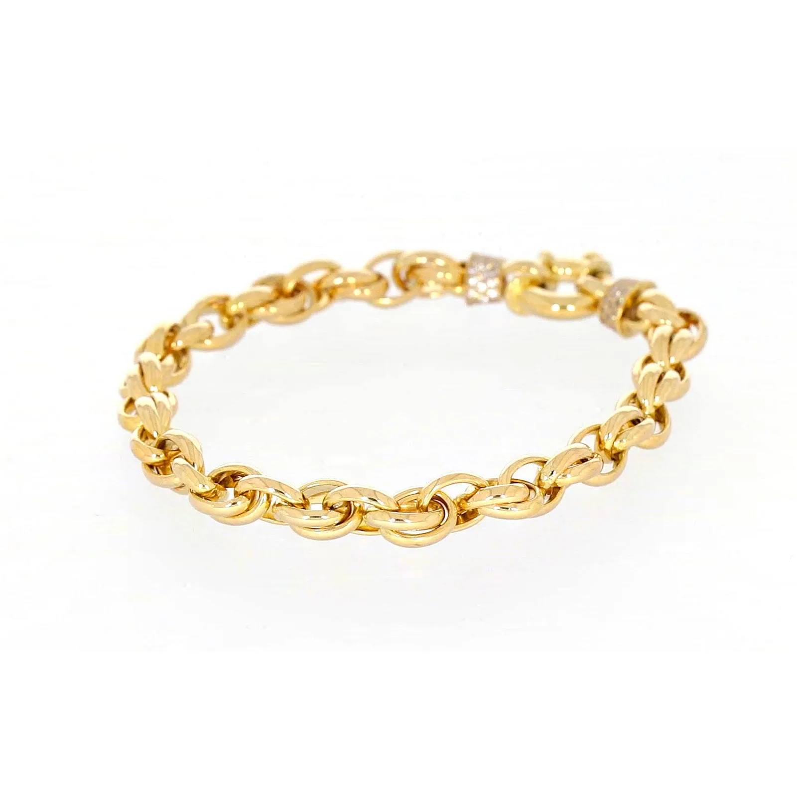 9ct Yellow Gold Silver Filled 19cm Belcher Bracelet with Cubic Zirconia & Bolt Ring