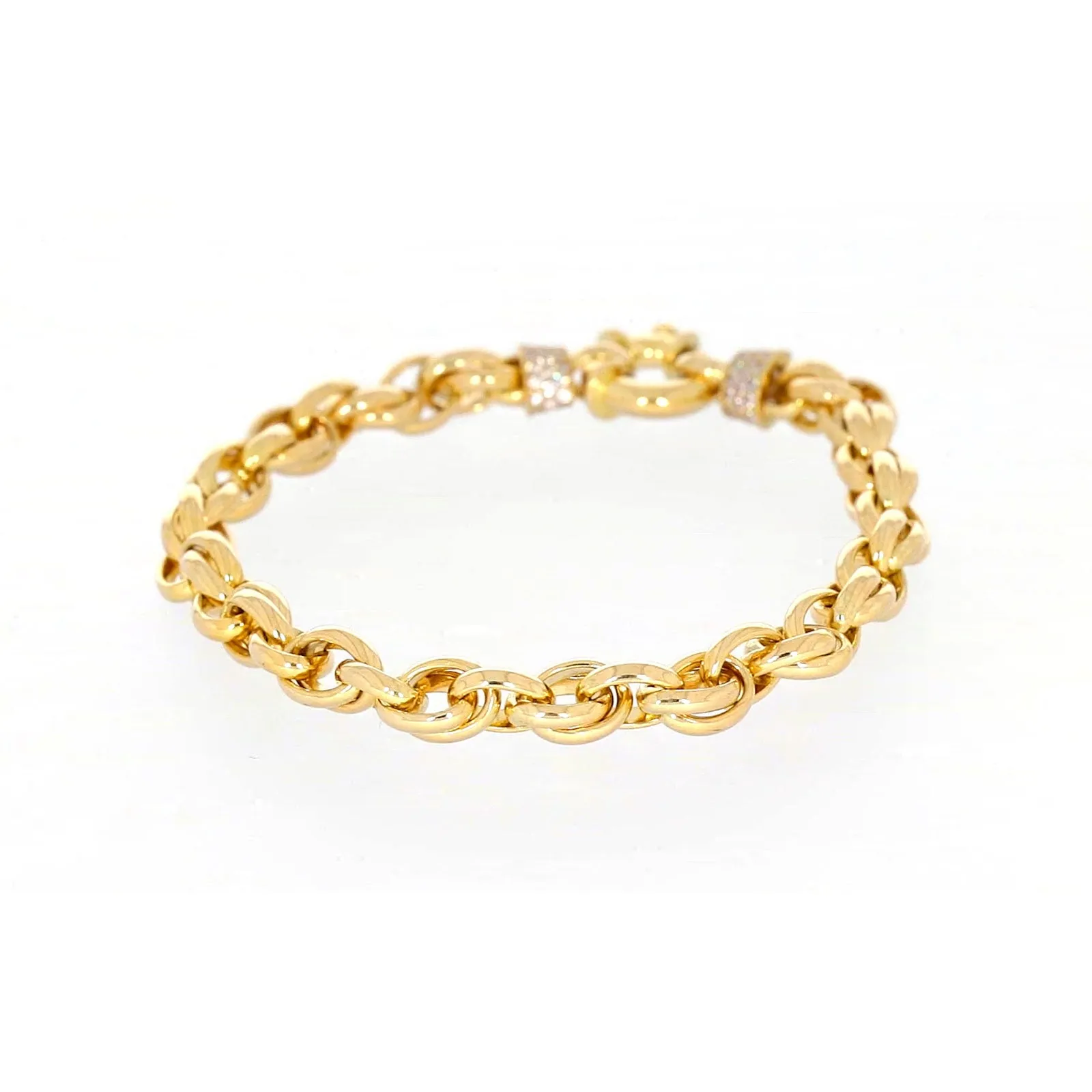 9ct Yellow Gold Silver Filled 19cm Belcher Bracelet with Cubic Zirconia & Bolt Ring