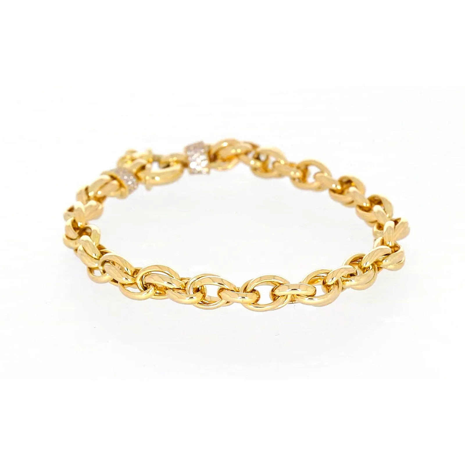 9ct Yellow Gold Silver Filled 19cm Belcher Bracelet with Cubic Zirconia & Bolt Ring