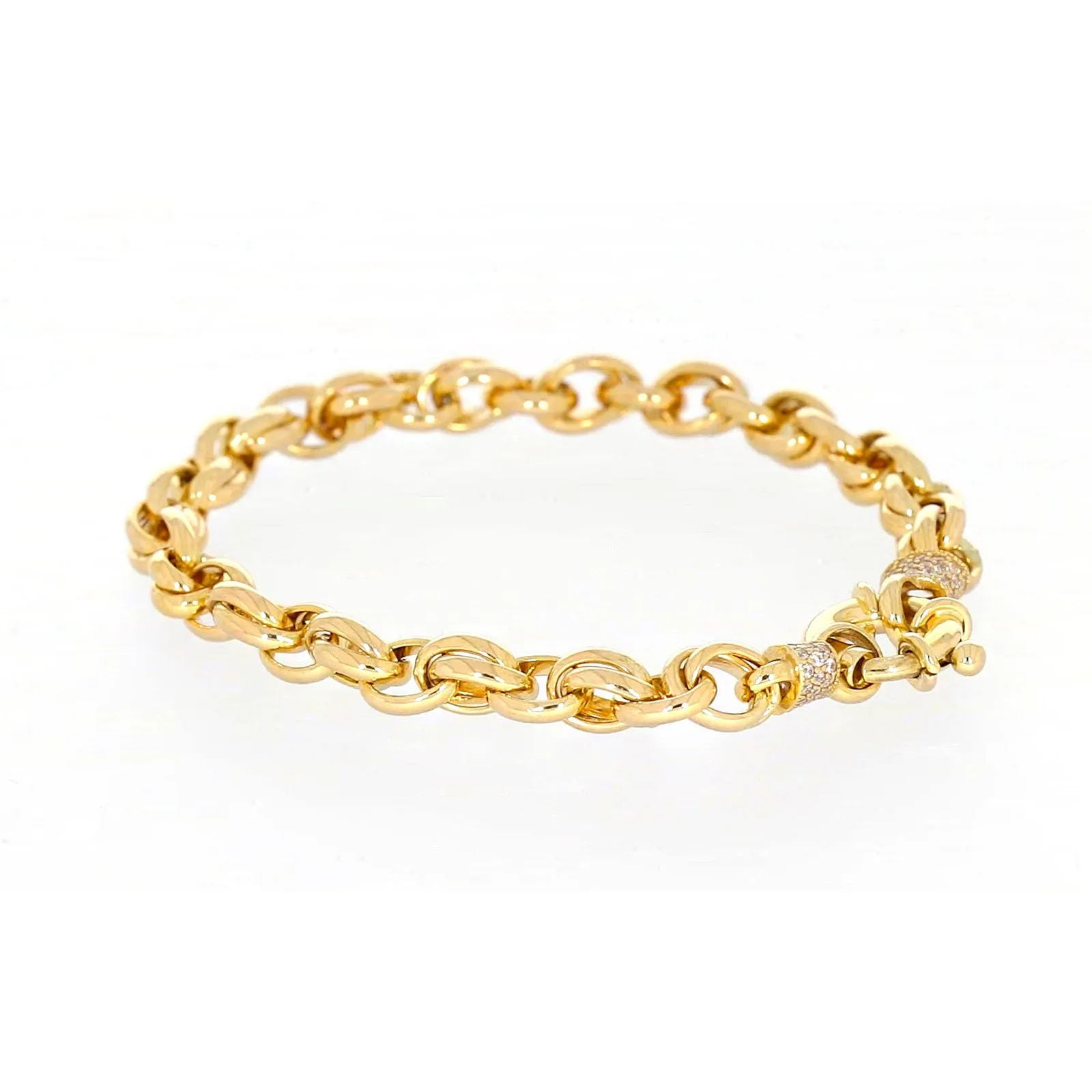 9ct Yellow Gold Silver Filled 19cm Belcher Bracelet with Cubic Zirconia & Bolt Ring