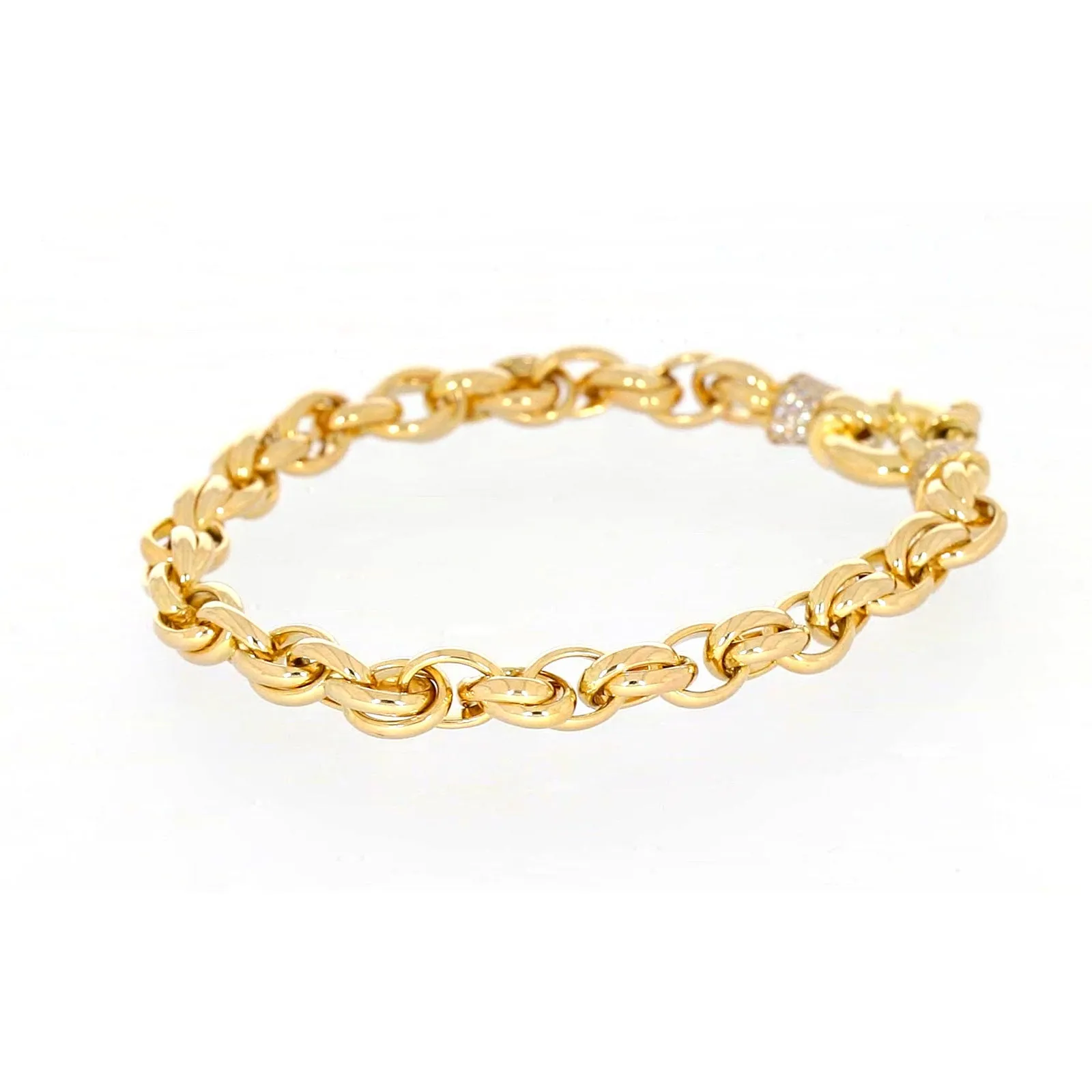 9ct Yellow Gold Silver Filled 19cm Belcher Bracelet with Cubic Zirconia & Bolt Ring