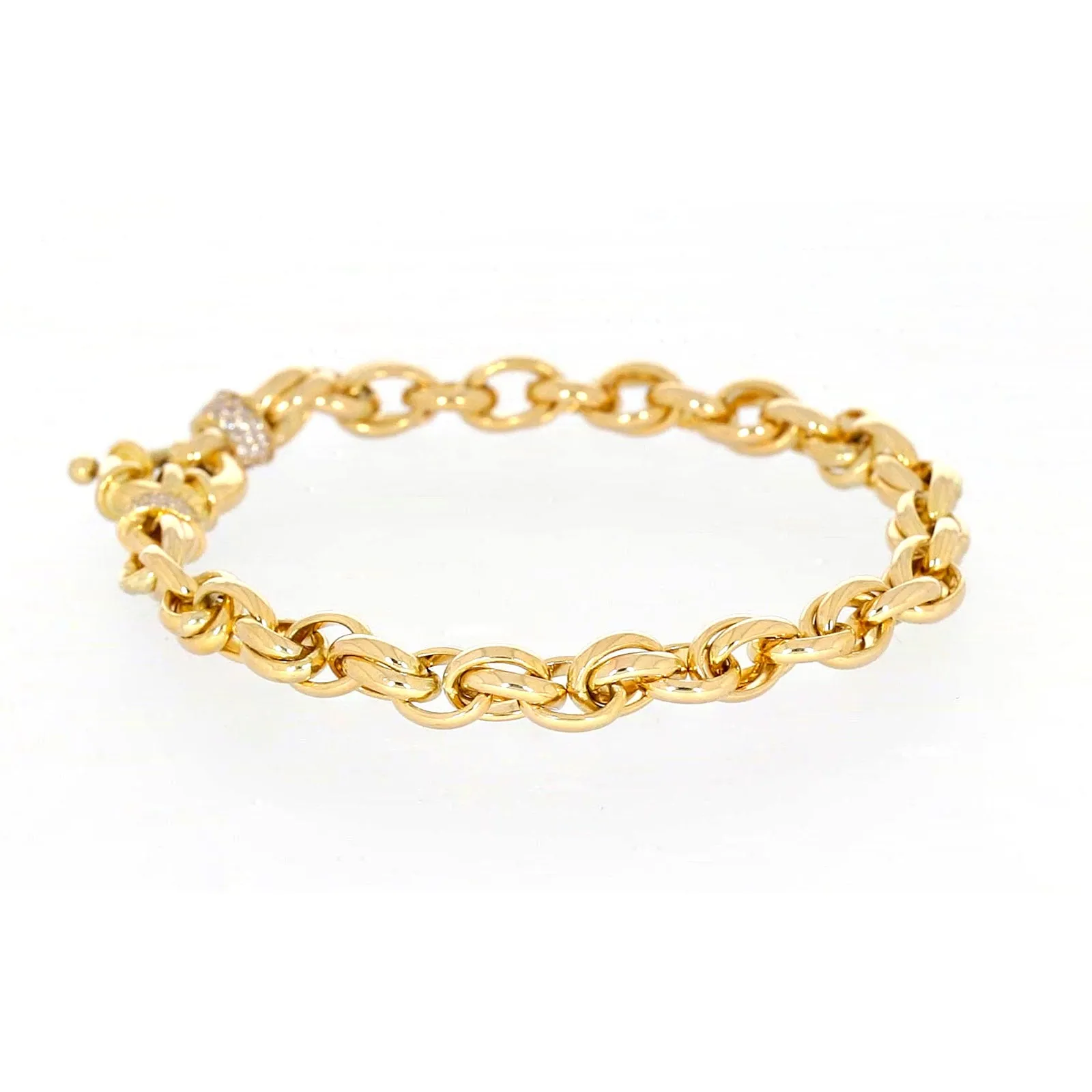 9ct Yellow Gold Silver Filled 19cm Belcher Bracelet with Cubic Zirconia & Bolt Ring