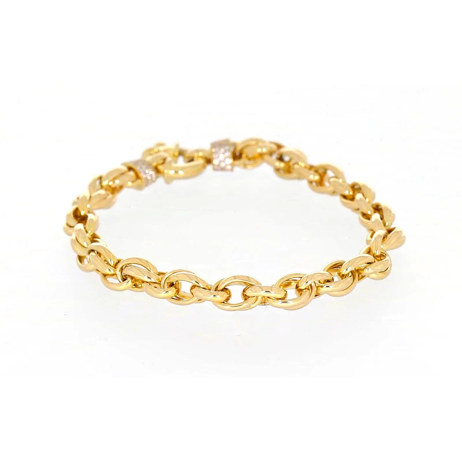 9ct Yellow Gold Silver Filled 19cm Belcher Bracelet with Cubic Zirconia & Bolt Ring