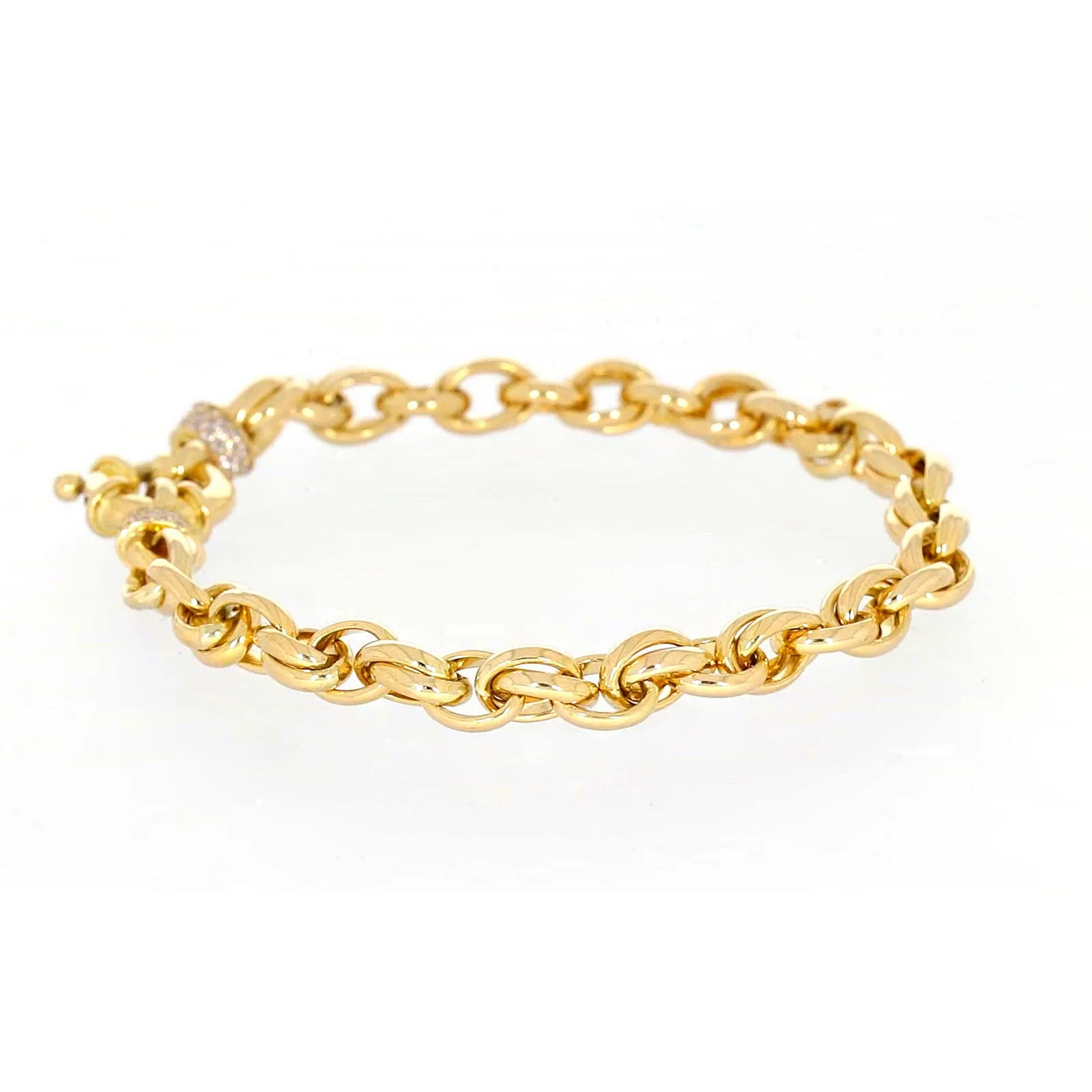 9ct Yellow Gold Silver Filled 19cm Belcher Bracelet with Cubic Zirconia & Bolt Ring