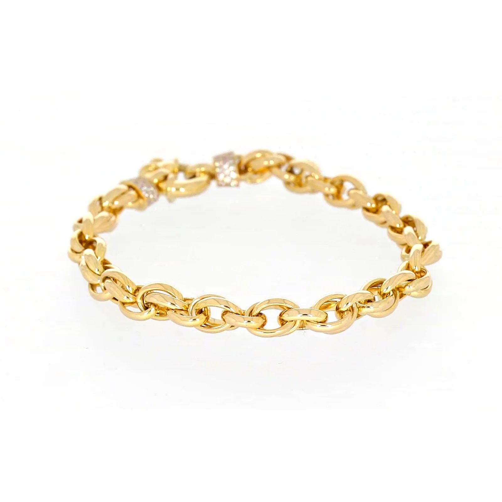 9ct Yellow Gold Silver Filled 19cm Belcher Bracelet with Cubic Zirconia & Bolt Ring