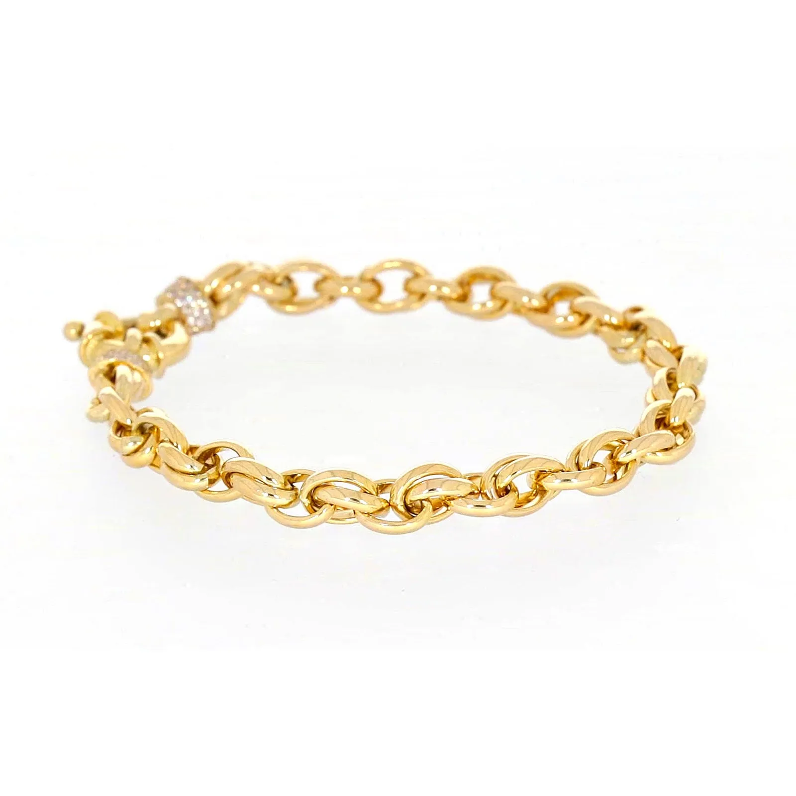 9ct Yellow Gold Silver Filled 19cm Belcher Bracelet with Cubic Zirconia & Bolt Ring