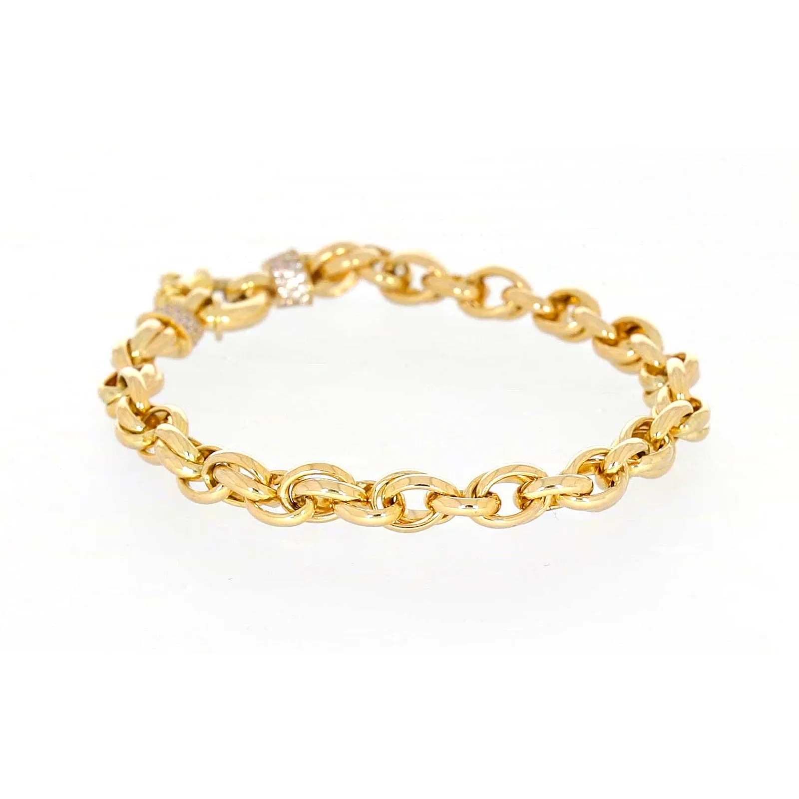 9ct Yellow Gold Silver Filled 19cm Belcher Bracelet with Cubic Zirconia & Bolt Ring