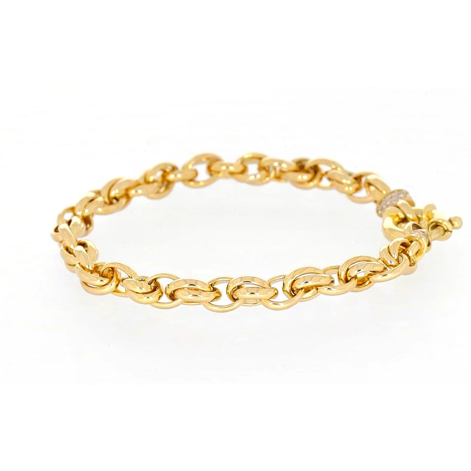 9ct Yellow Gold Silver Filled 19cm Belcher Bracelet with Cubic Zirconia & Bolt Ring