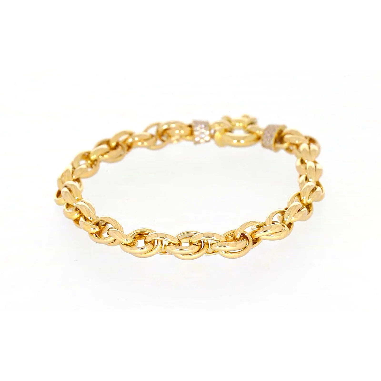 9ct Yellow Gold Silver Filled 19cm Belcher Bracelet with Cubic Zirconia & Bolt Ring