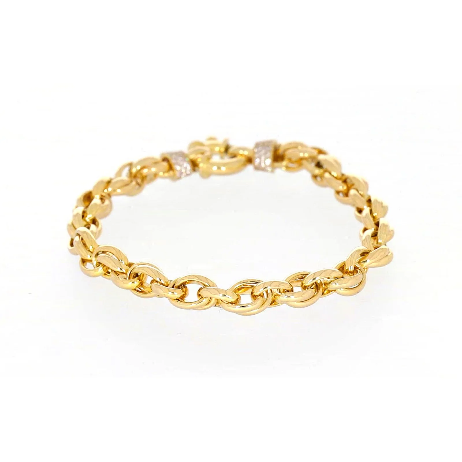 9ct Yellow Gold Silver Filled 19cm Belcher Bracelet with Cubic Zirconia & Bolt Ring