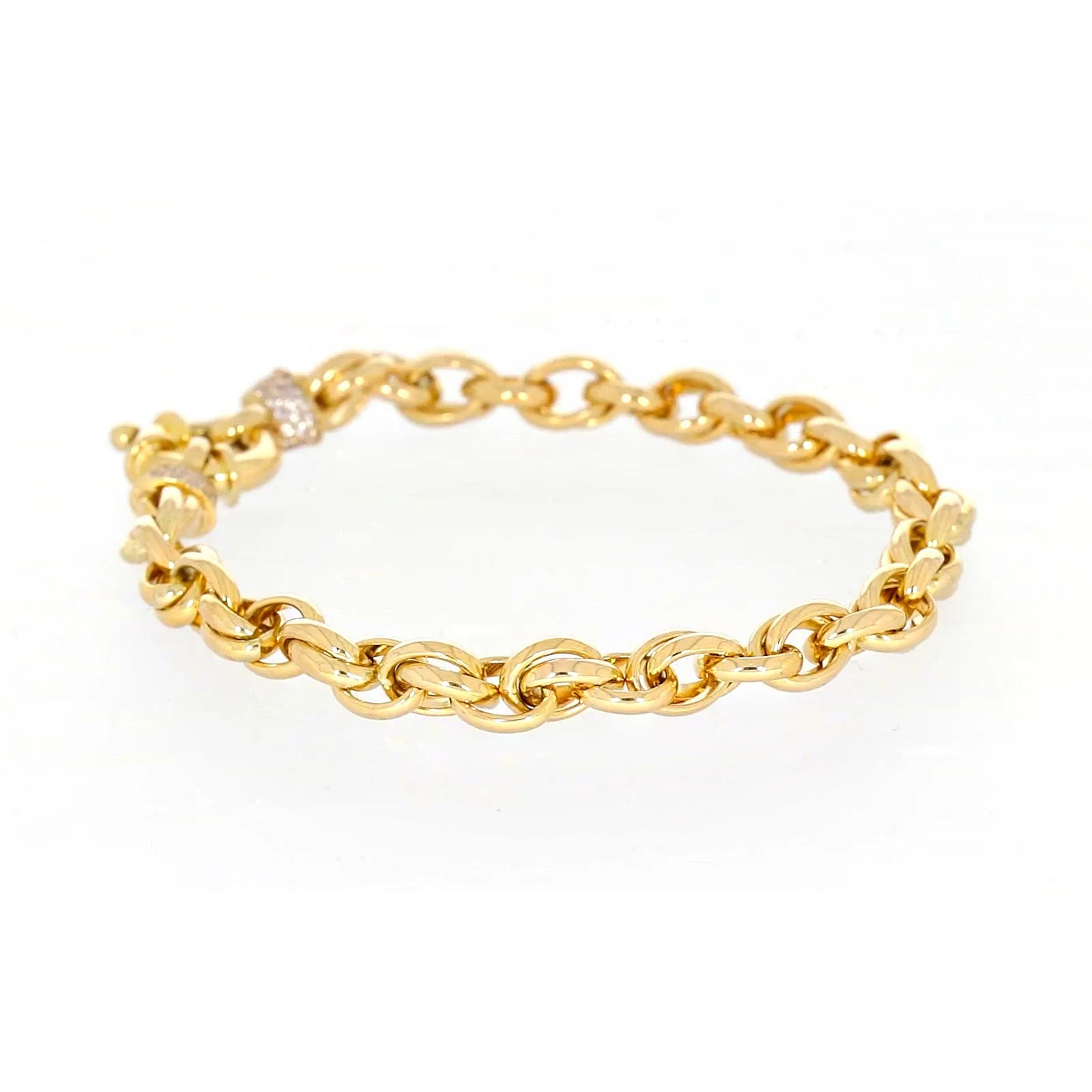 9ct Yellow Gold Silver Filled 19cm Belcher Bracelet with Cubic Zirconia & Bolt Ring