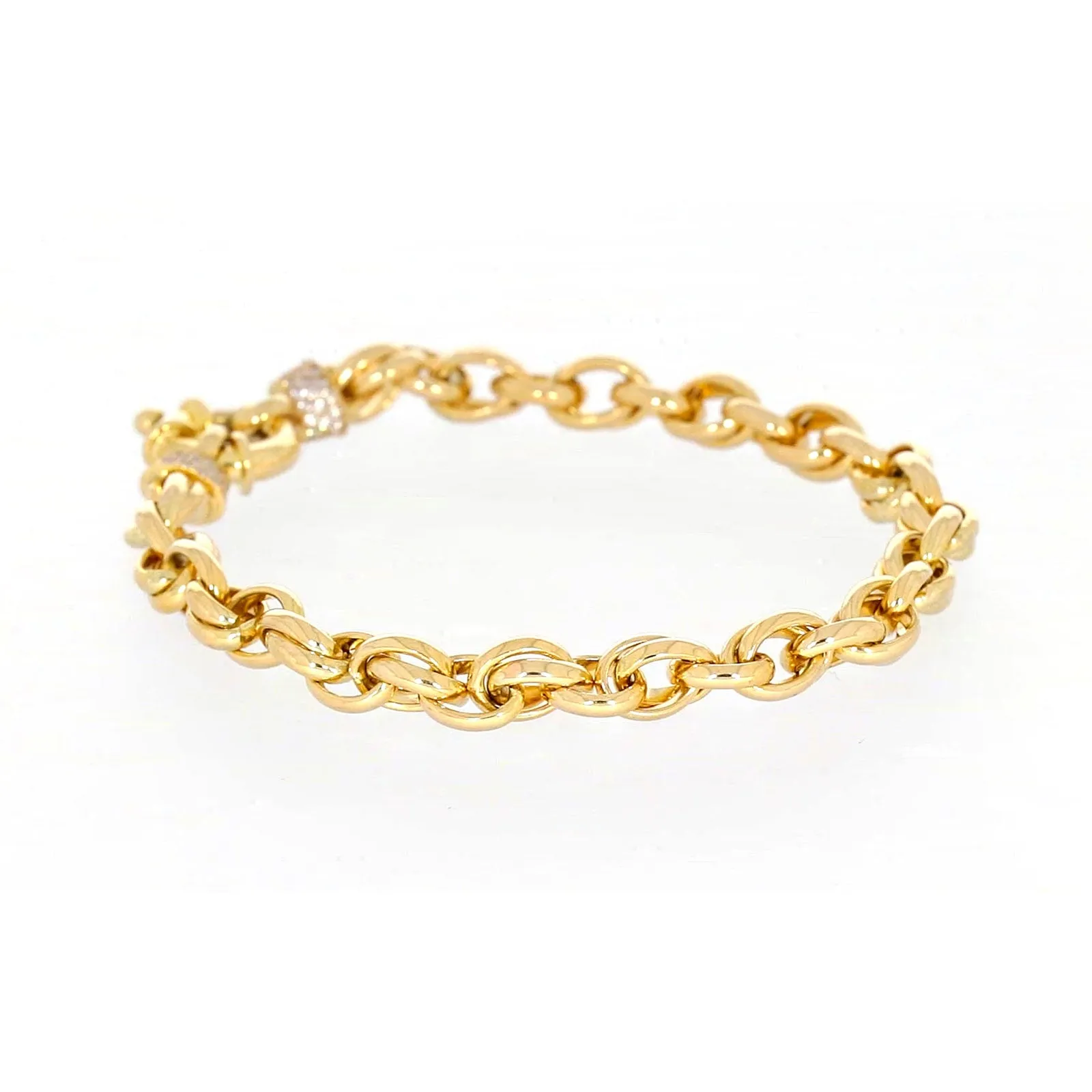 9ct Yellow Gold Silver Filled 19cm Belcher Bracelet with Cubic Zirconia & Bolt Ring