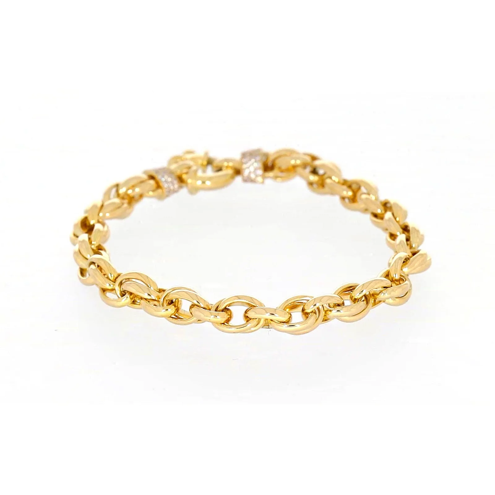 9ct Yellow Gold Silver Filled 19cm Belcher Bracelet with Cubic Zirconia & Bolt Ring