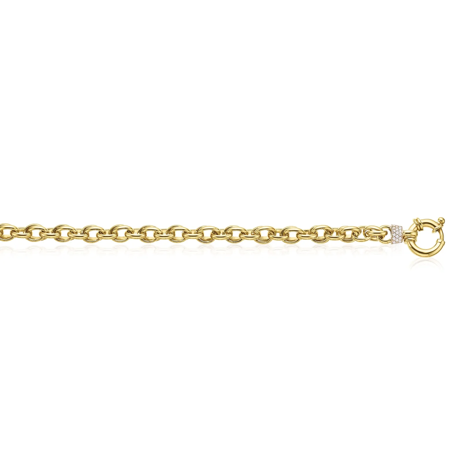 9ct Yellow Gold Silver Filled 19cm Belcher Bracelet with Cubic Zirconia & Bolt Ring