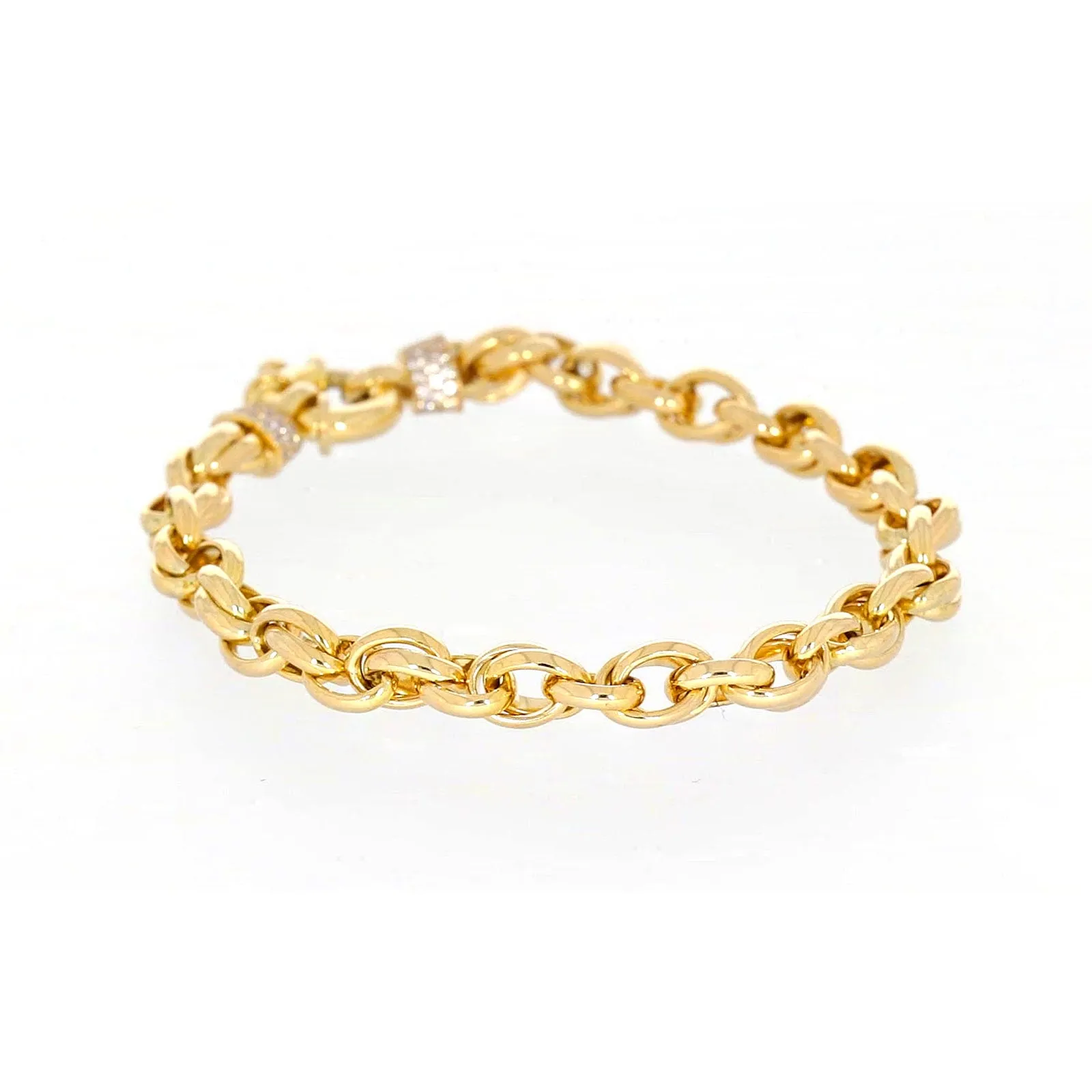 9ct Yellow Gold Silver Filled 19cm Belcher Bracelet with Cubic Zirconia & Bolt Ring