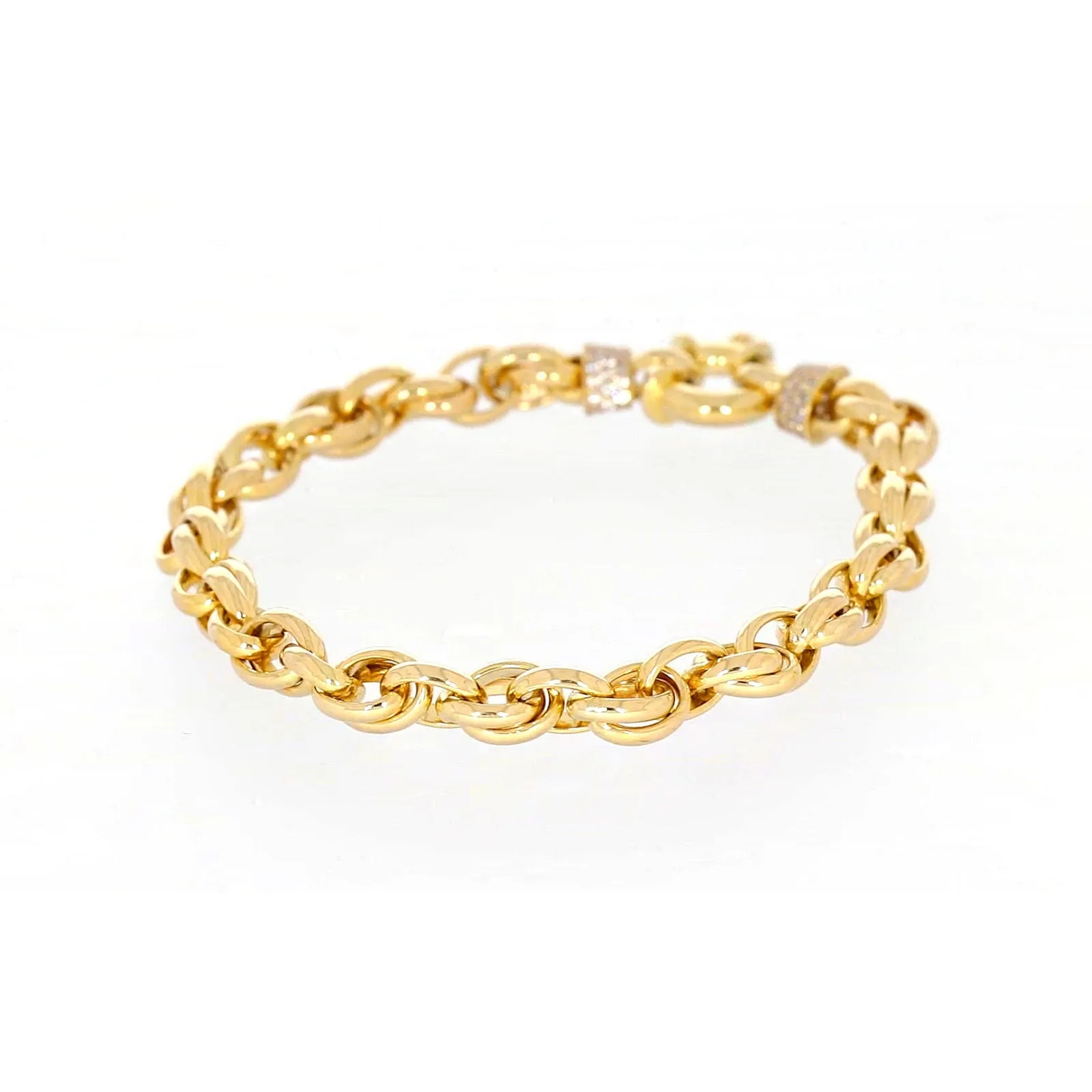 9ct Yellow Gold Silver Filled 19cm Belcher Bracelet with Cubic Zirconia & Bolt Ring
