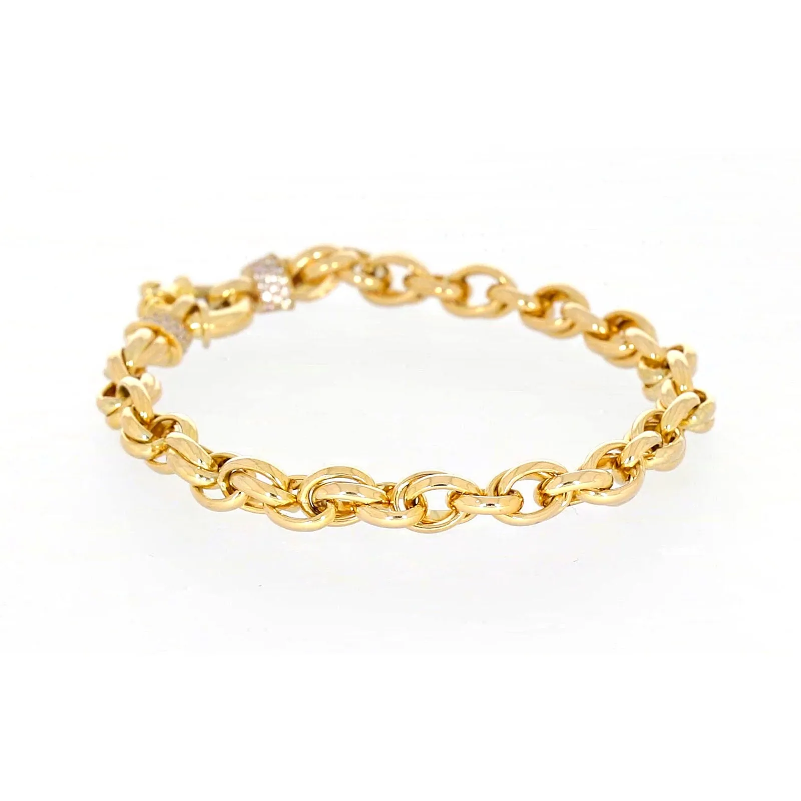 9ct Yellow Gold Silver Filled 19cm Belcher Bracelet with Cubic Zirconia & Bolt Ring