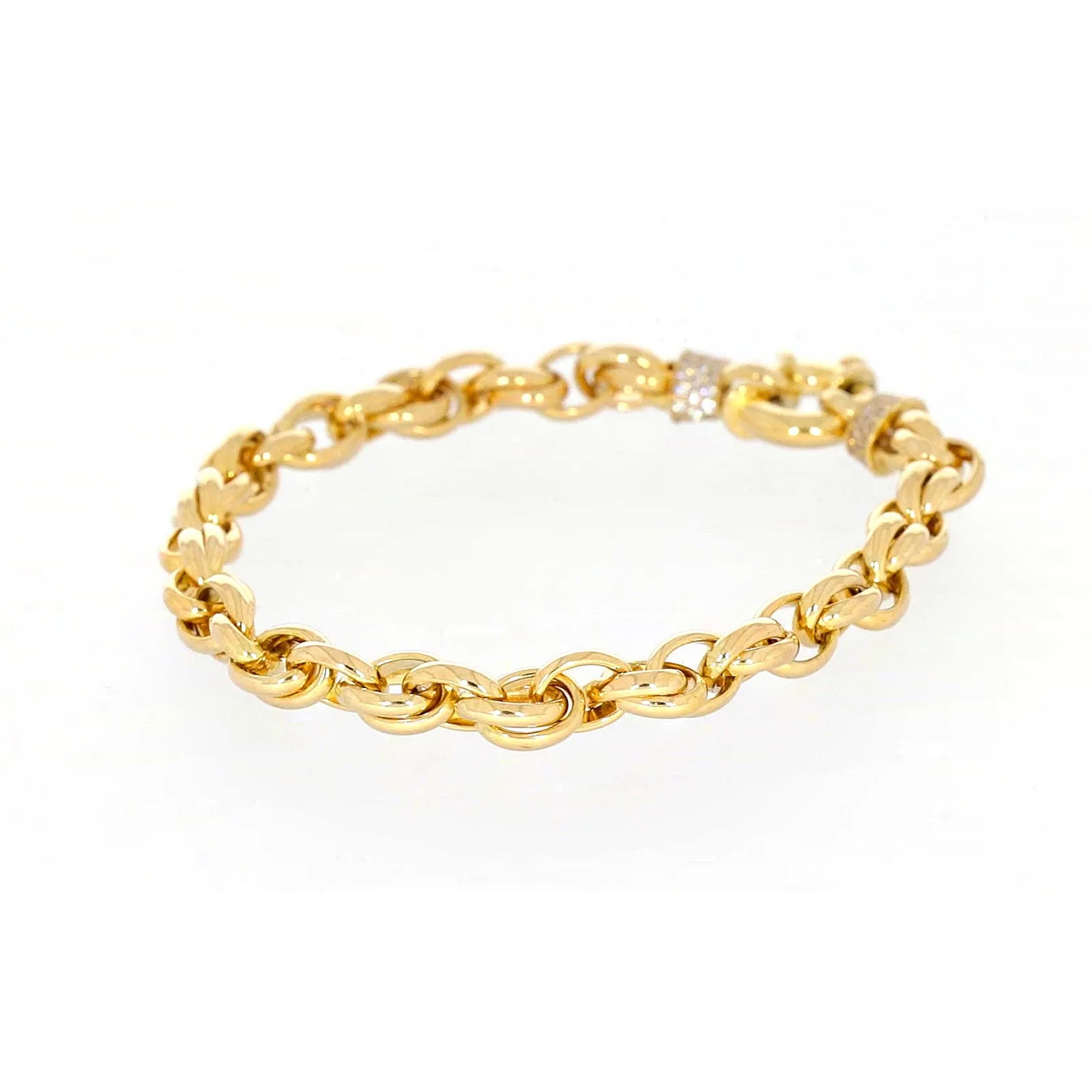 9ct Yellow Gold Silver Filled 19cm Belcher Bracelet with Cubic Zirconia & Bolt Ring