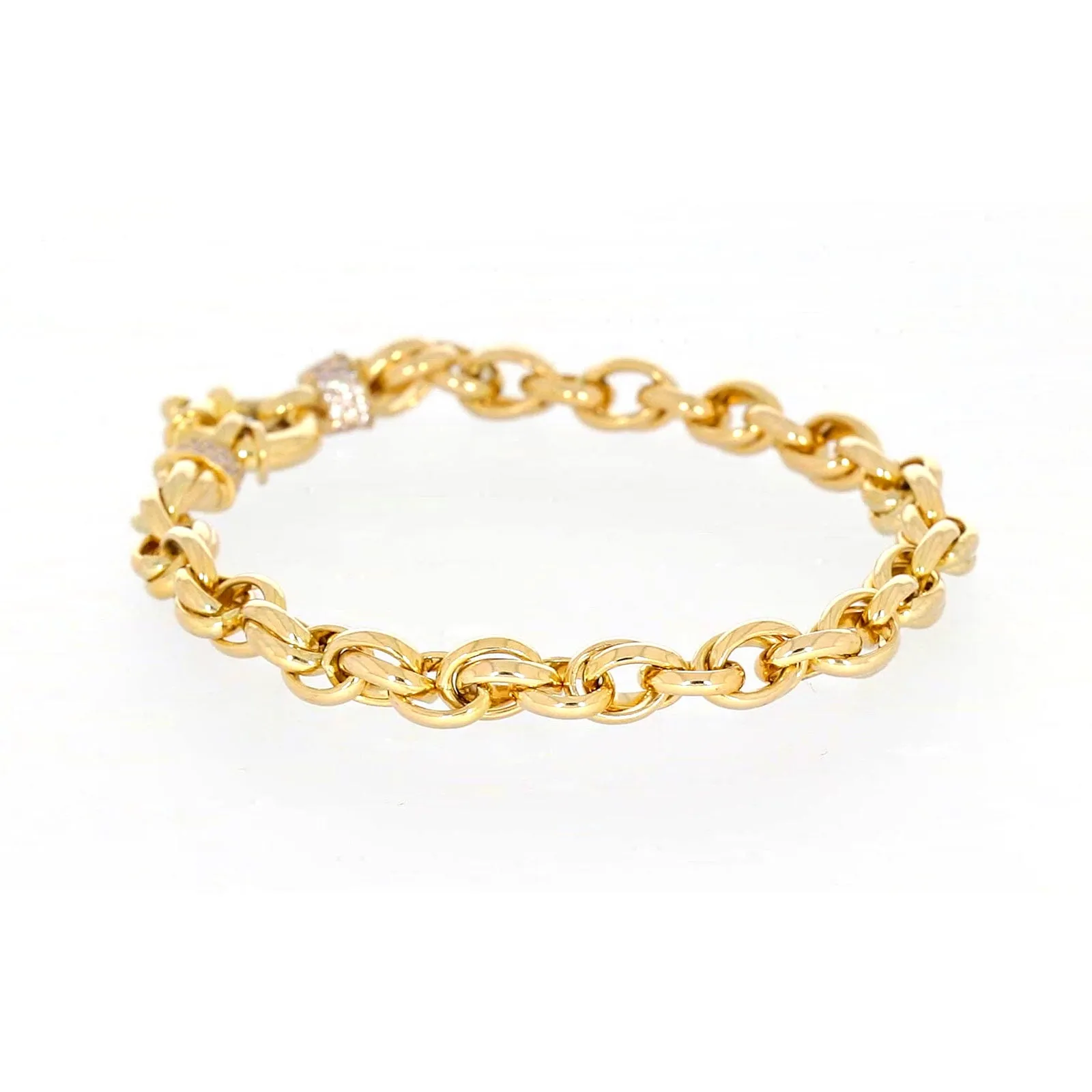 9ct Yellow Gold Silver Filled 19cm Belcher Bracelet with Cubic Zirconia & Bolt Ring