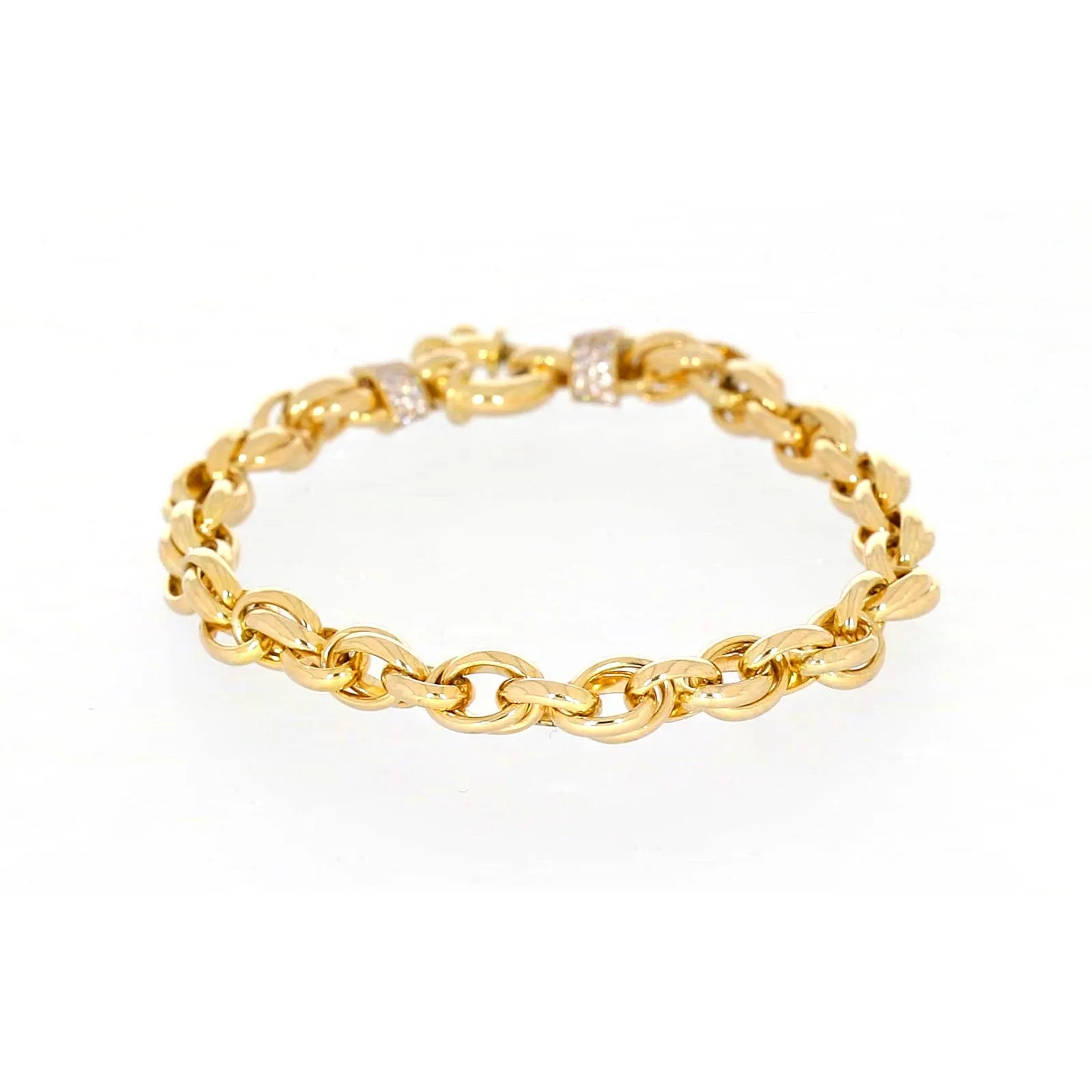 9ct Yellow Gold Silver Filled 19cm Belcher Bracelet with Cubic Zirconia & Bolt Ring