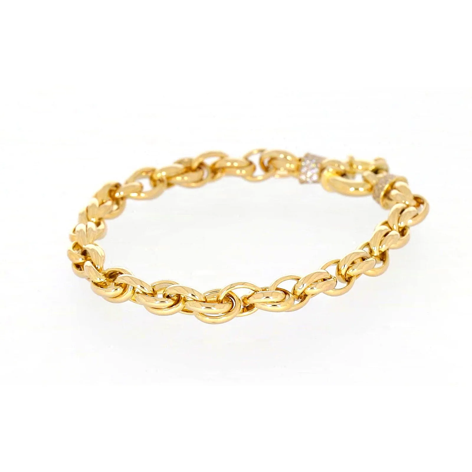 9ct Yellow Gold Silver Filled 19cm Belcher Bracelet with Cubic Zirconia & Bolt Ring