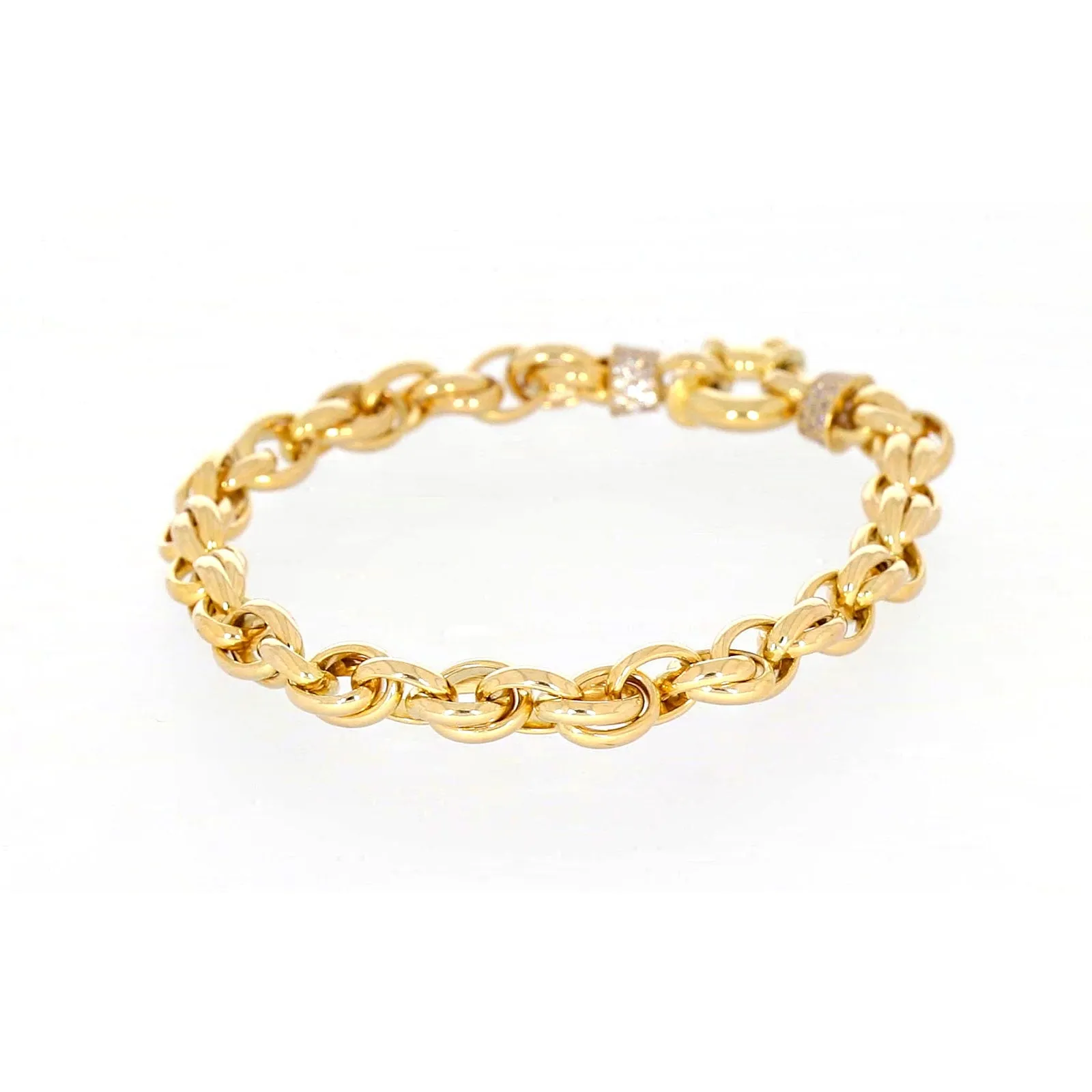 9ct Yellow Gold Silver Filled 19cm Belcher Bracelet with Cubic Zirconia & Bolt Ring