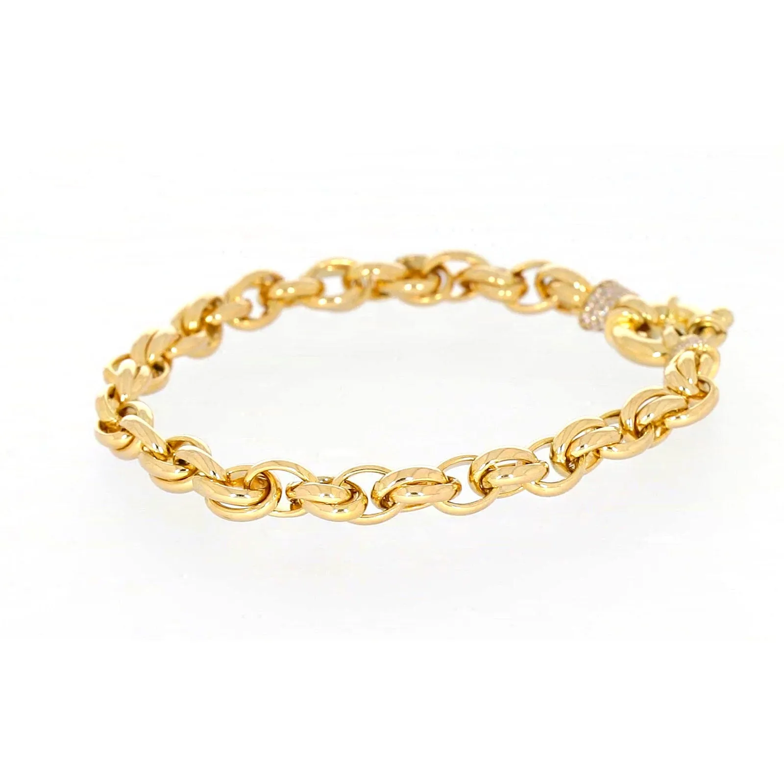 9ct Yellow Gold Silver Filled 19cm Belcher Bracelet with Cubic Zirconia & Bolt Ring
