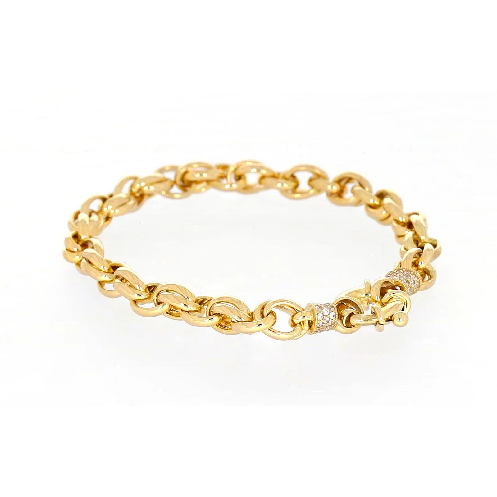 9ct Yellow Gold Silver Filled 19cm Belcher Bracelet with Cubic Zirconia & Bolt Ring