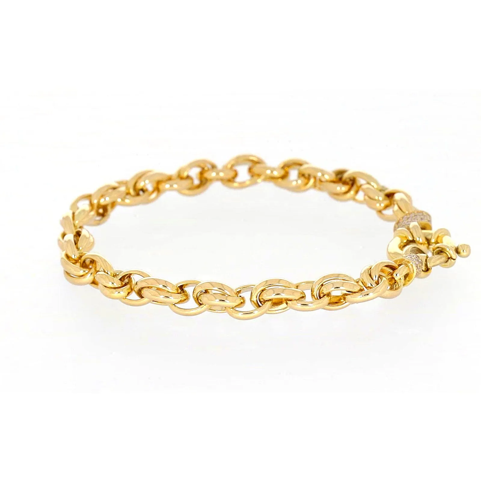 9ct Yellow Gold Silver Filled 19cm Belcher Bracelet with Cubic Zirconia & Bolt Ring