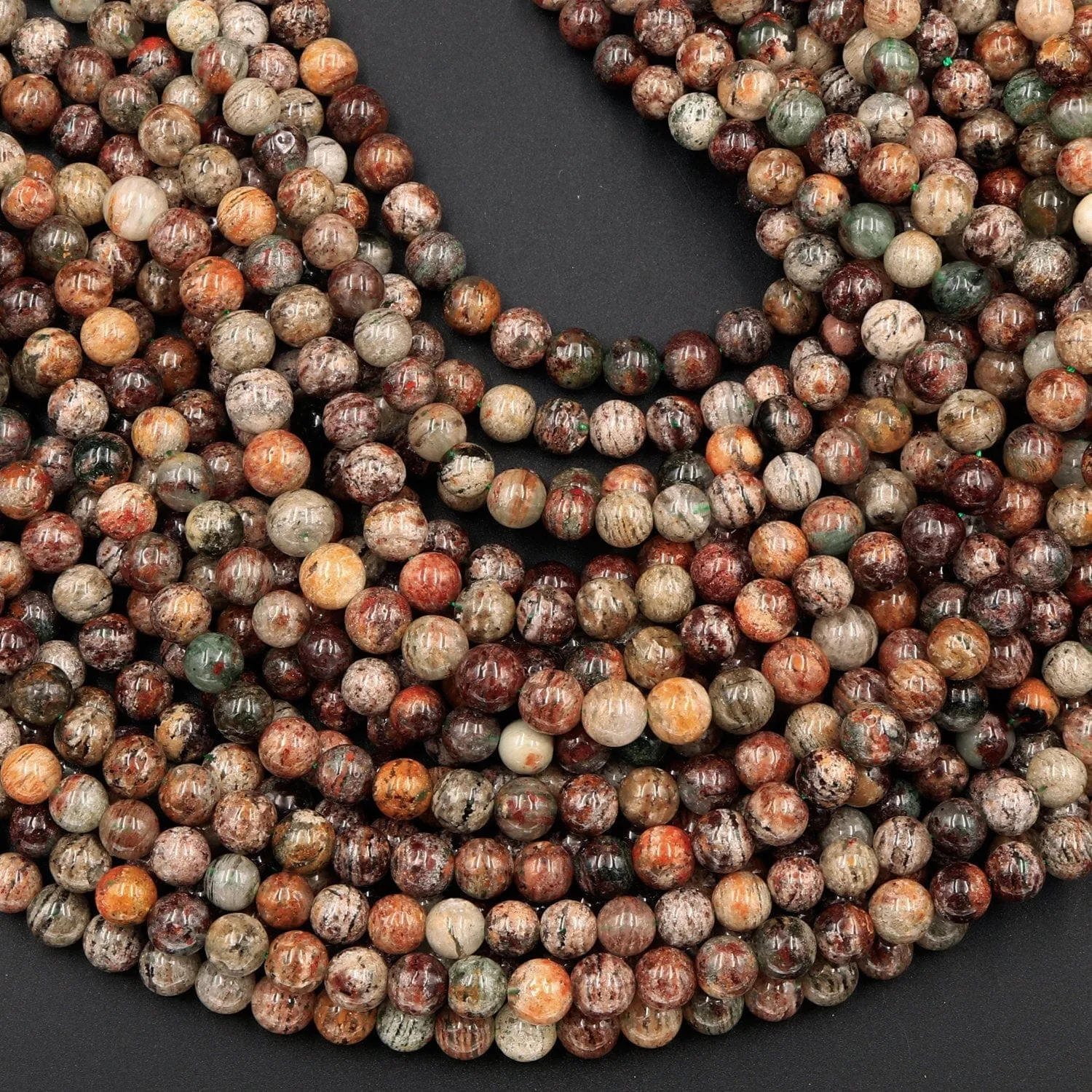 A Grade Natural Phantom Quartz Beads Lodolite Beads 6mm 7mm  8mm Full of Red Green Yellow Brown Copper Bronze Minerals Matrix 16" Strand