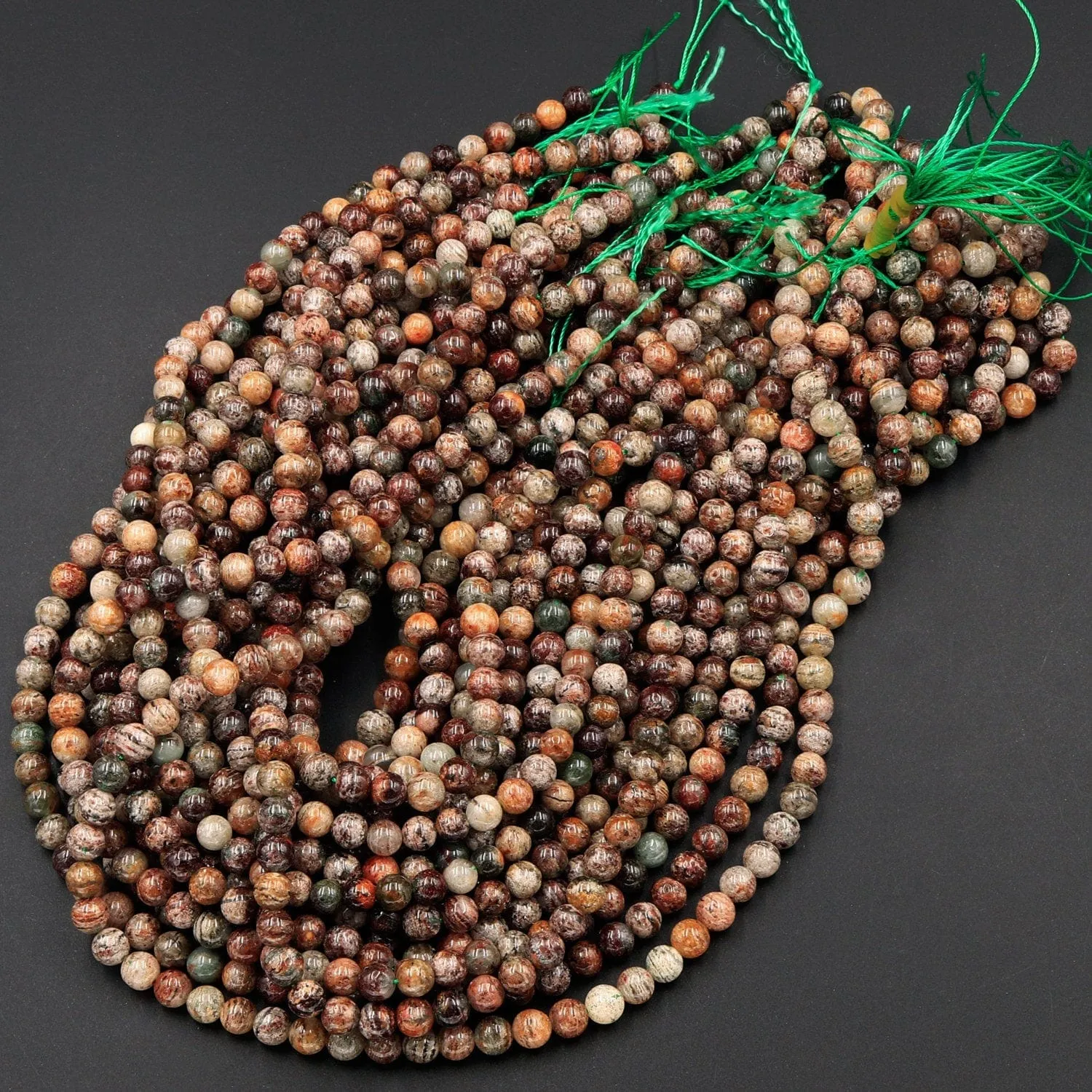A Grade Natural Phantom Quartz Beads Lodolite Beads 6mm 7mm  8mm Full of Red Green Yellow Brown Copper Bronze Minerals Matrix 16" Strand